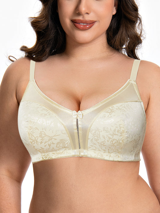 Deyllo Women Full Coverage Bra Wirefree Comfort Plus Size Bras Light Beige Support Underwire Bras