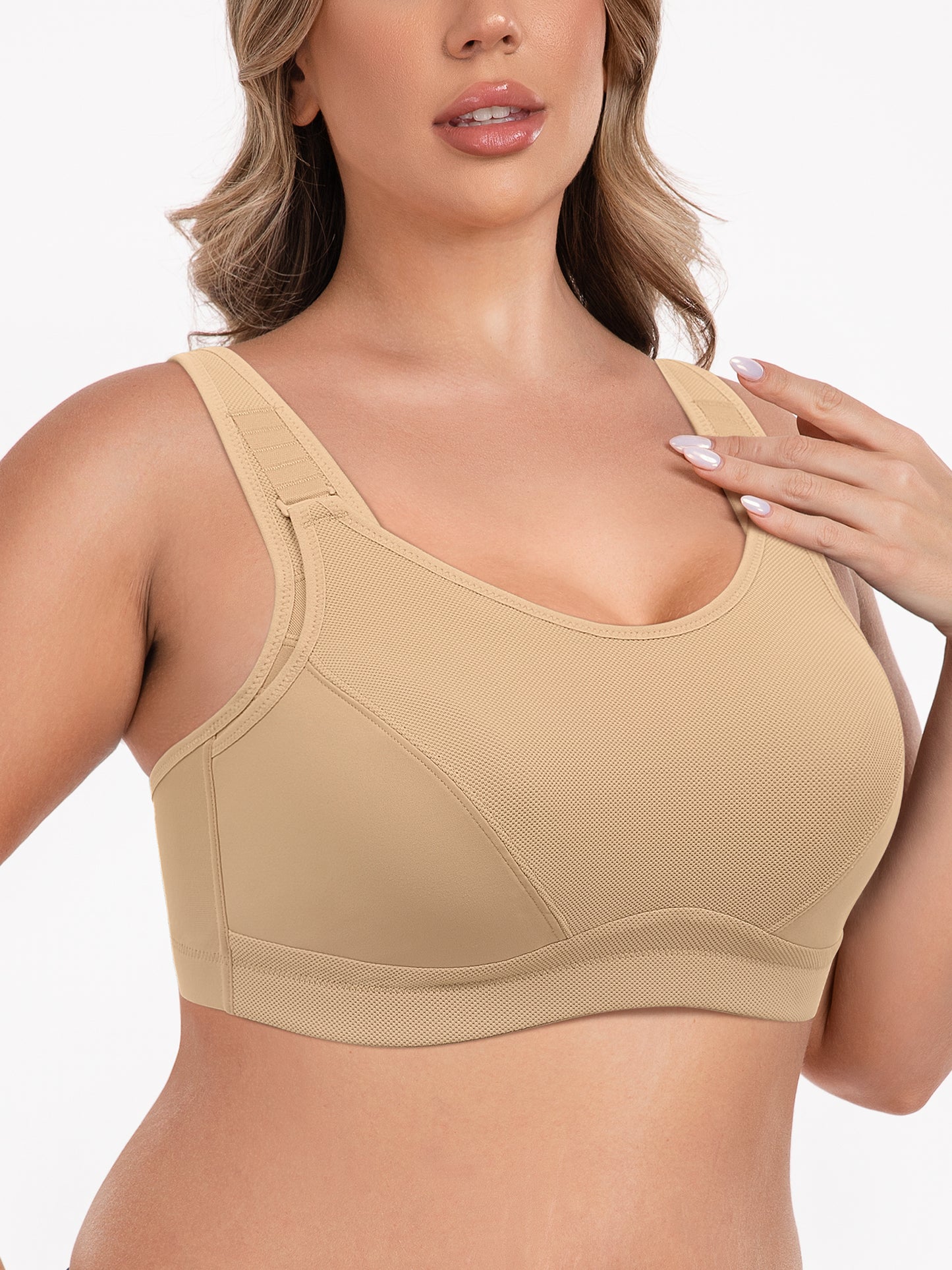 Deyllo High Impact Support Sports Bras For Women Plus Size Non-Padded Wireless Exercise Athletic Bras,Beige