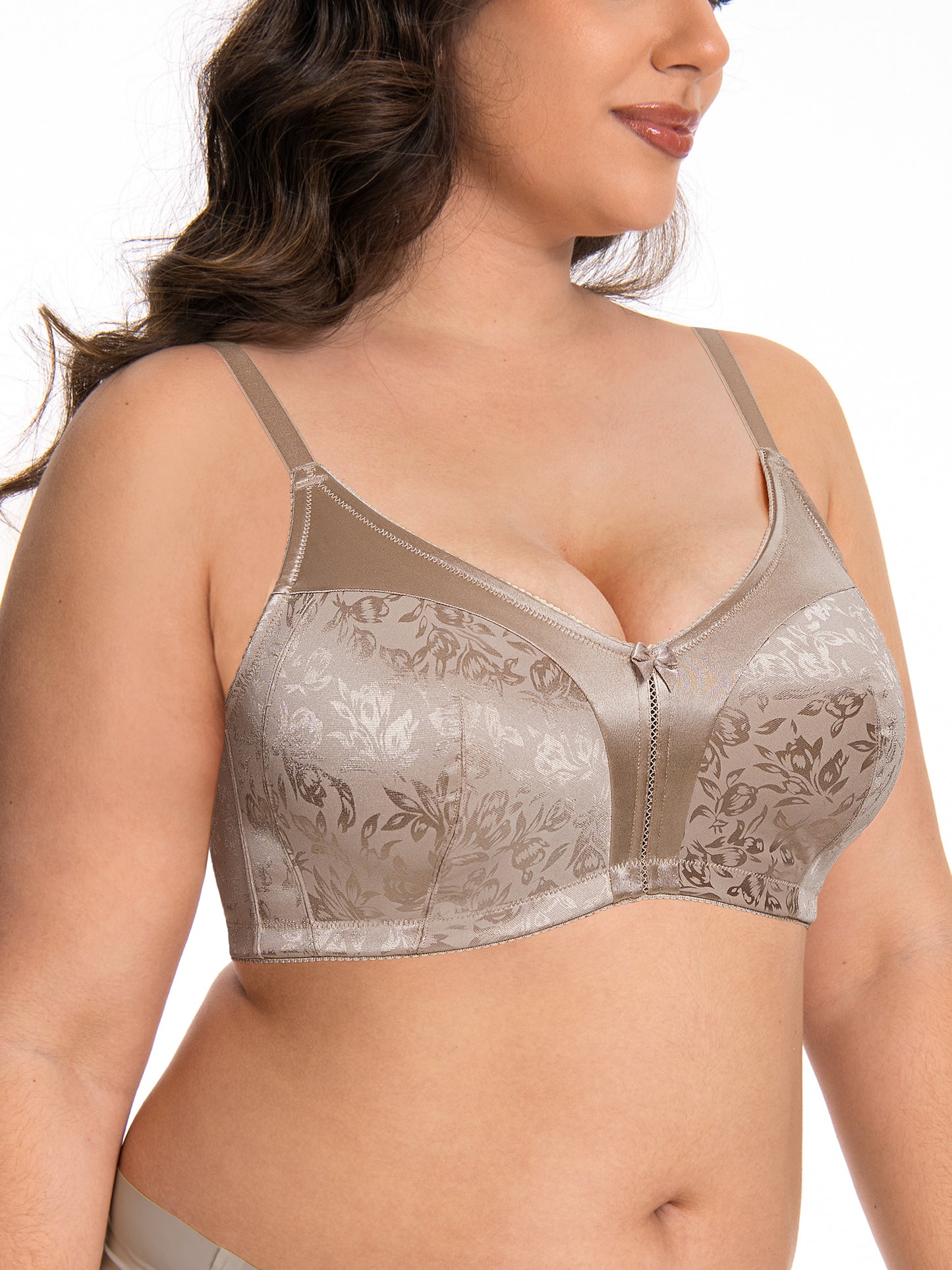 Deyllo Women Plus Size Minimizer Bra Full Coverage Non Padded Comfort Bras Dark Beige Lightweight Dailywear Underwire Bras