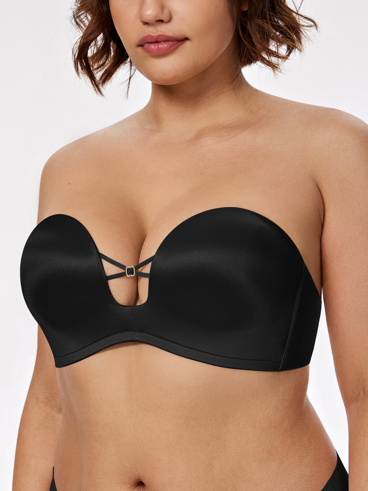 Deyllo Women Push Up Strapless Bra Lift Support Underwire Bras Black Wirefree Padded Smoothing Seamless T-Shirt Bras
