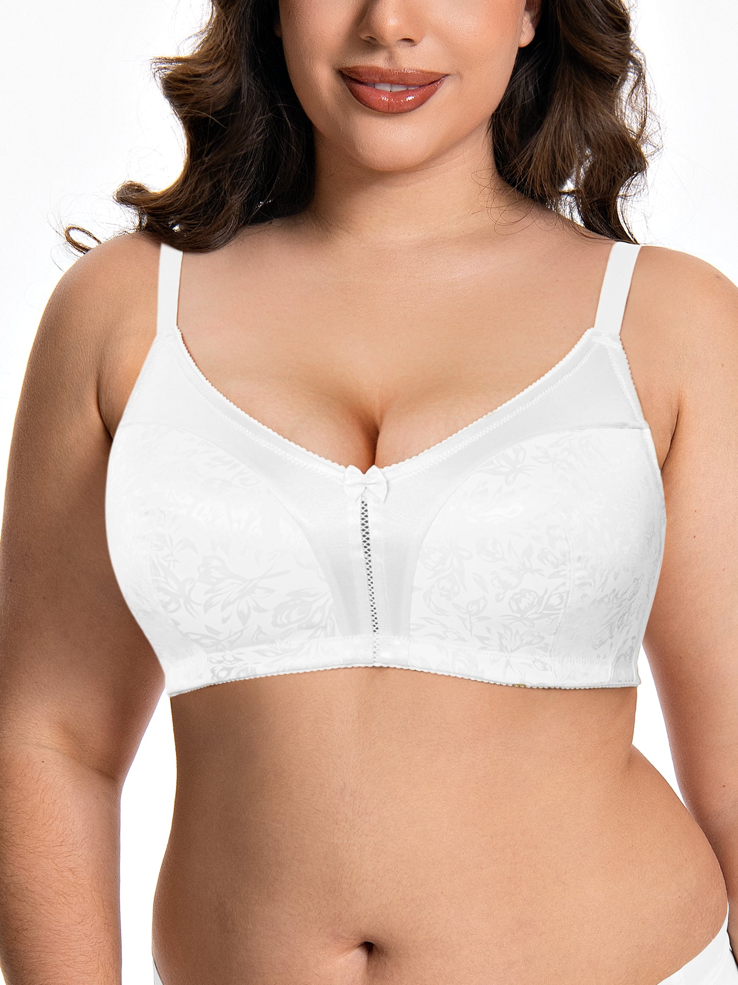 Deyllo Women Minimizer Bra Non Padded Wireless Comfort Bras White Full Figure Plus Size Underwire Bras