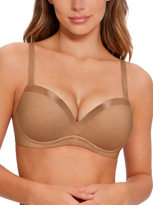 Deyllo Women Push Up Bra Seamless Padded Unlined Full Coverage Bras Brown Comfortable Bralette Bras