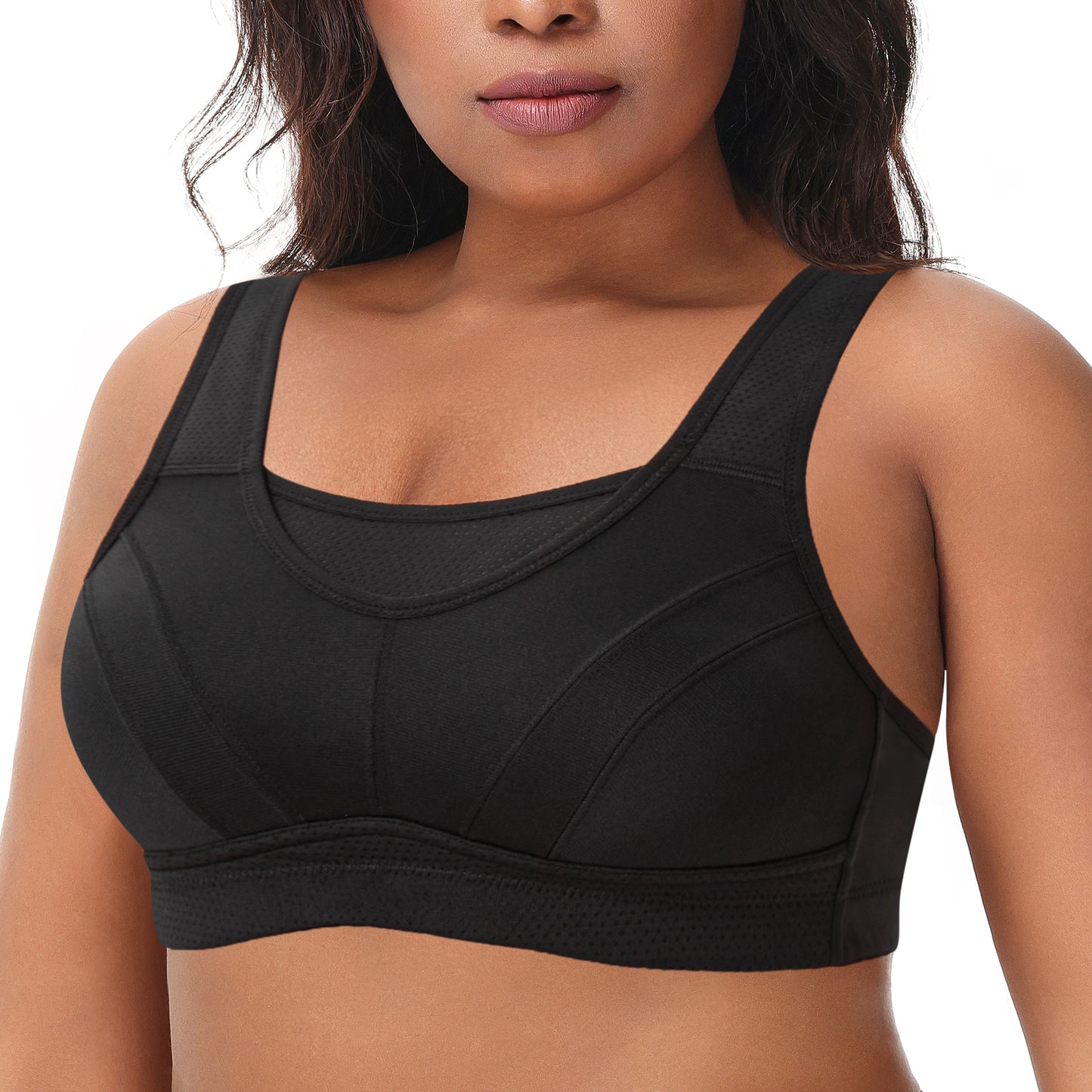 Deyllo Women's Plus Size Sports Bra, High Impact Full Support, Non-Padded Wireless Workout Running Black Bra
