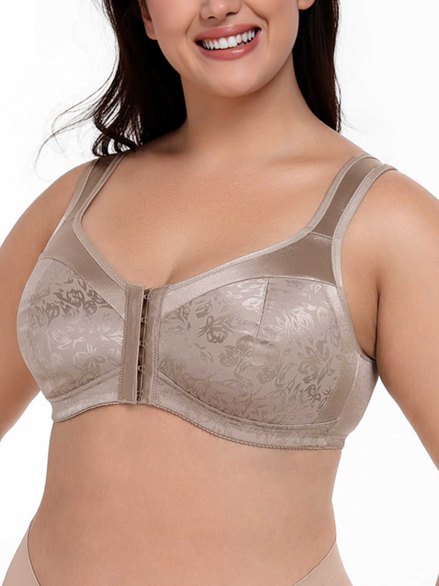 Deyllo Women Minimizer Bras Front Closure Wireless Bras Plus Size Full Coverage Bras Non Padded High Support Brown Bras