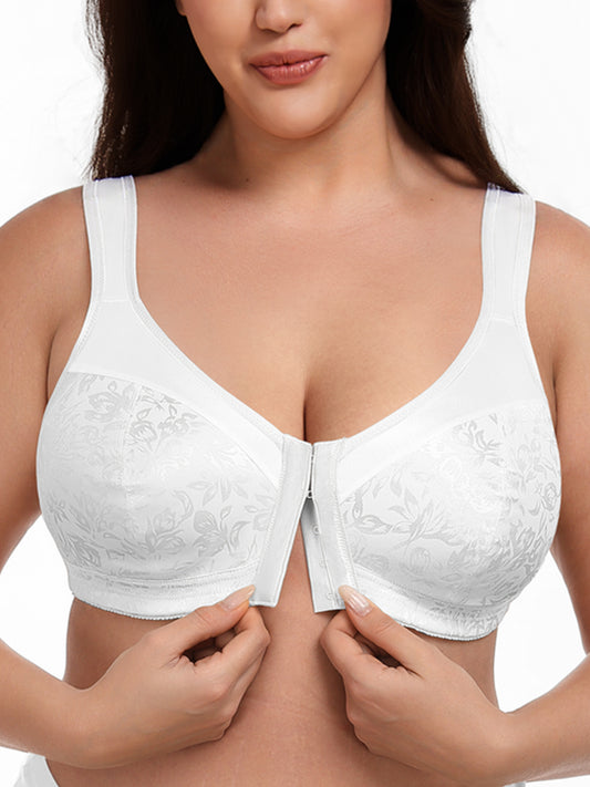 Deyllo Women Plus Size Front Closure Bras Full Figure Minimizer Bras Wireless Non Padded No Underwire White Bras