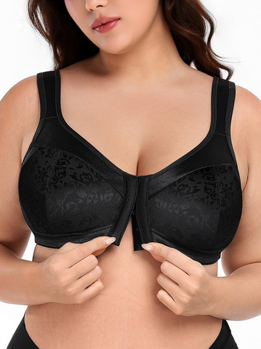 Deyllo Women Plus Size Bras Front Closure Minimizer Bras Non Padded Soft Comfort Bras No Underwire Wireless Black Bras