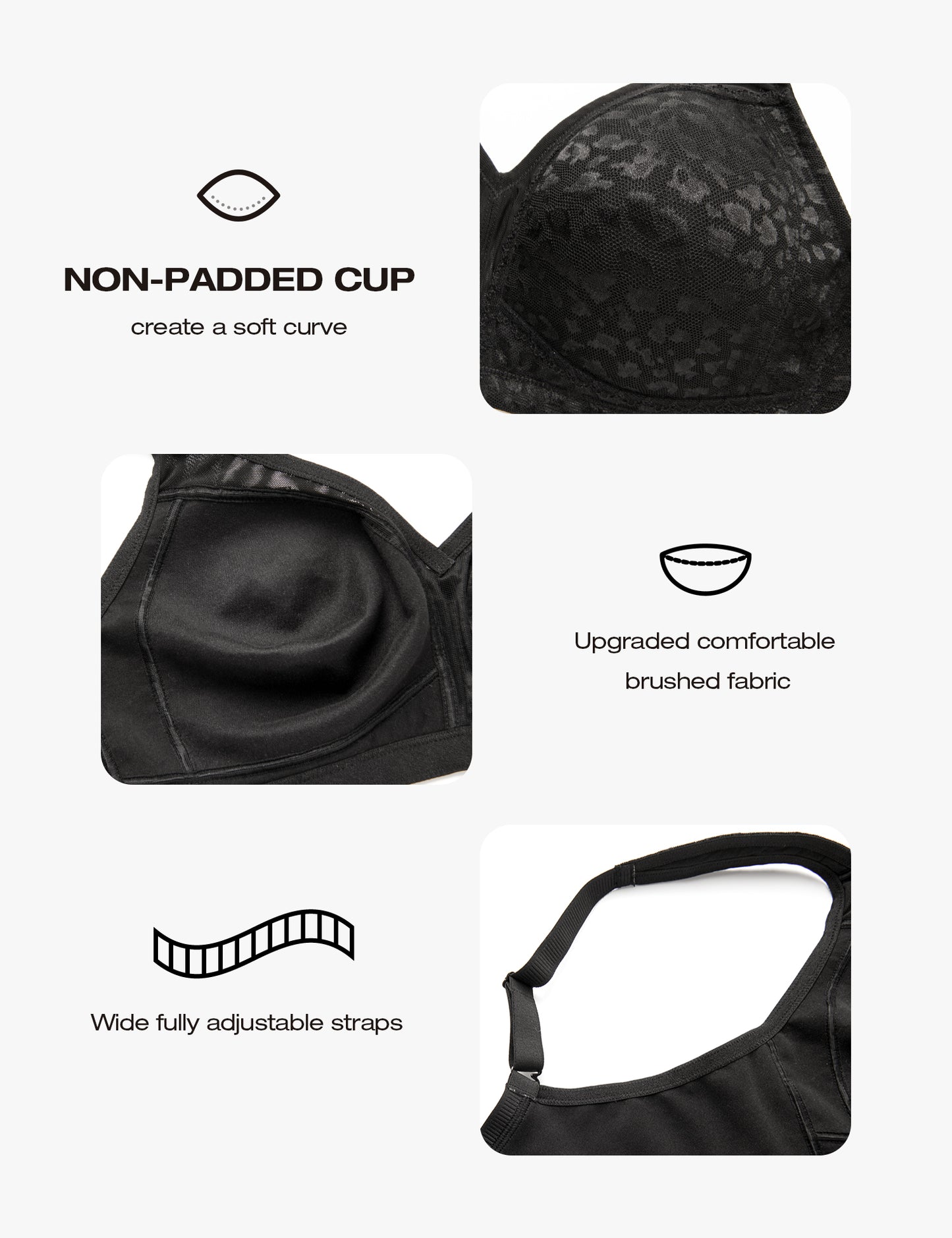 Deyllo Women's Full Coverage Wireless Bras Plus Size No Wire Non Padded Black Minimizer Bra