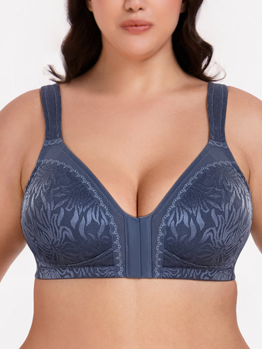 Deyllo Women Front Closure Minimizer Bras Plus Size Wireless Bras Posture Back Non Padded Comfort Everydaywear Blue Bras