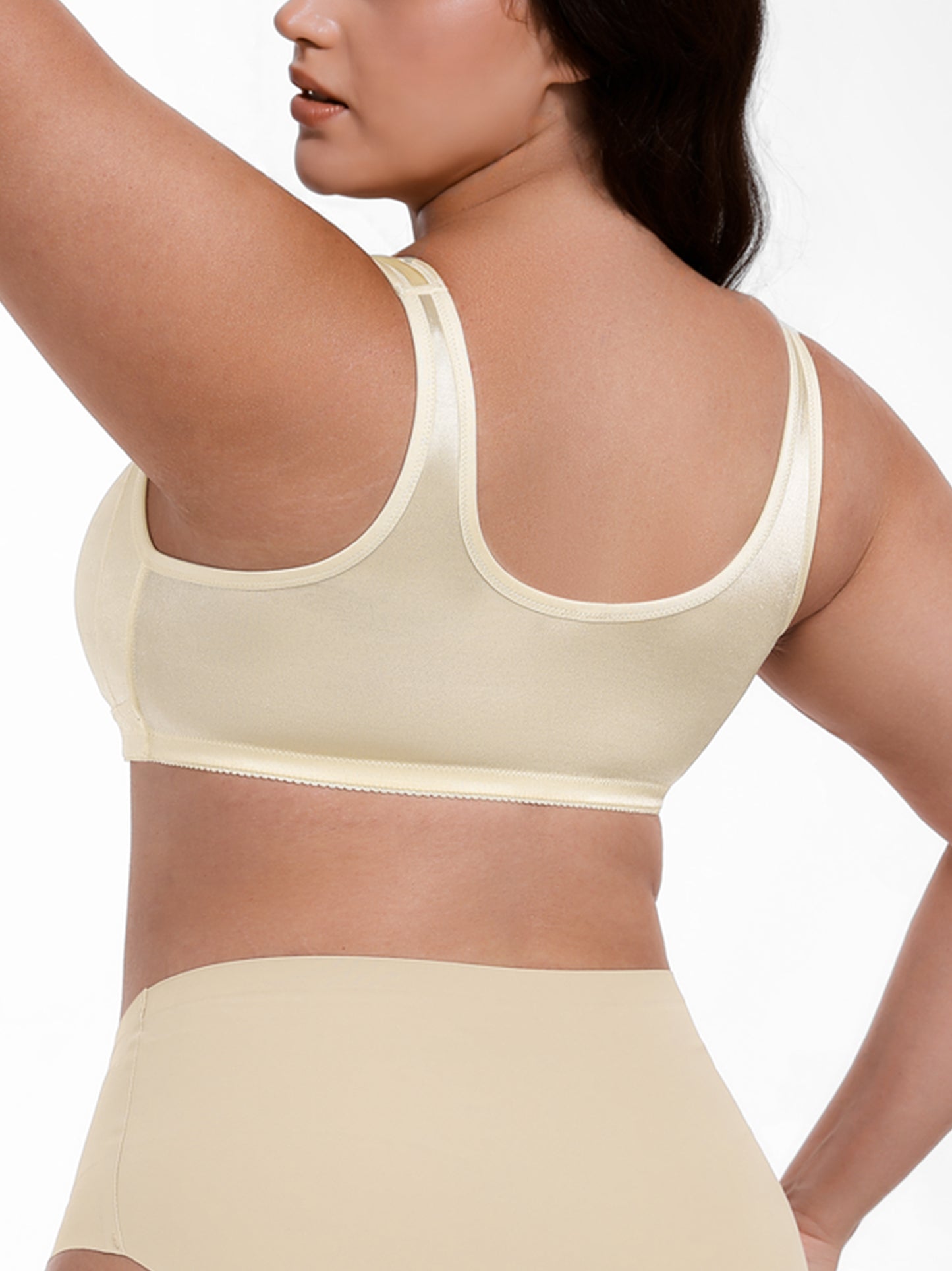 Deyllo Women Front Closure Bras Plus Size Minimizer Bras Full Coverage High Support Wireless Light Beige Bras