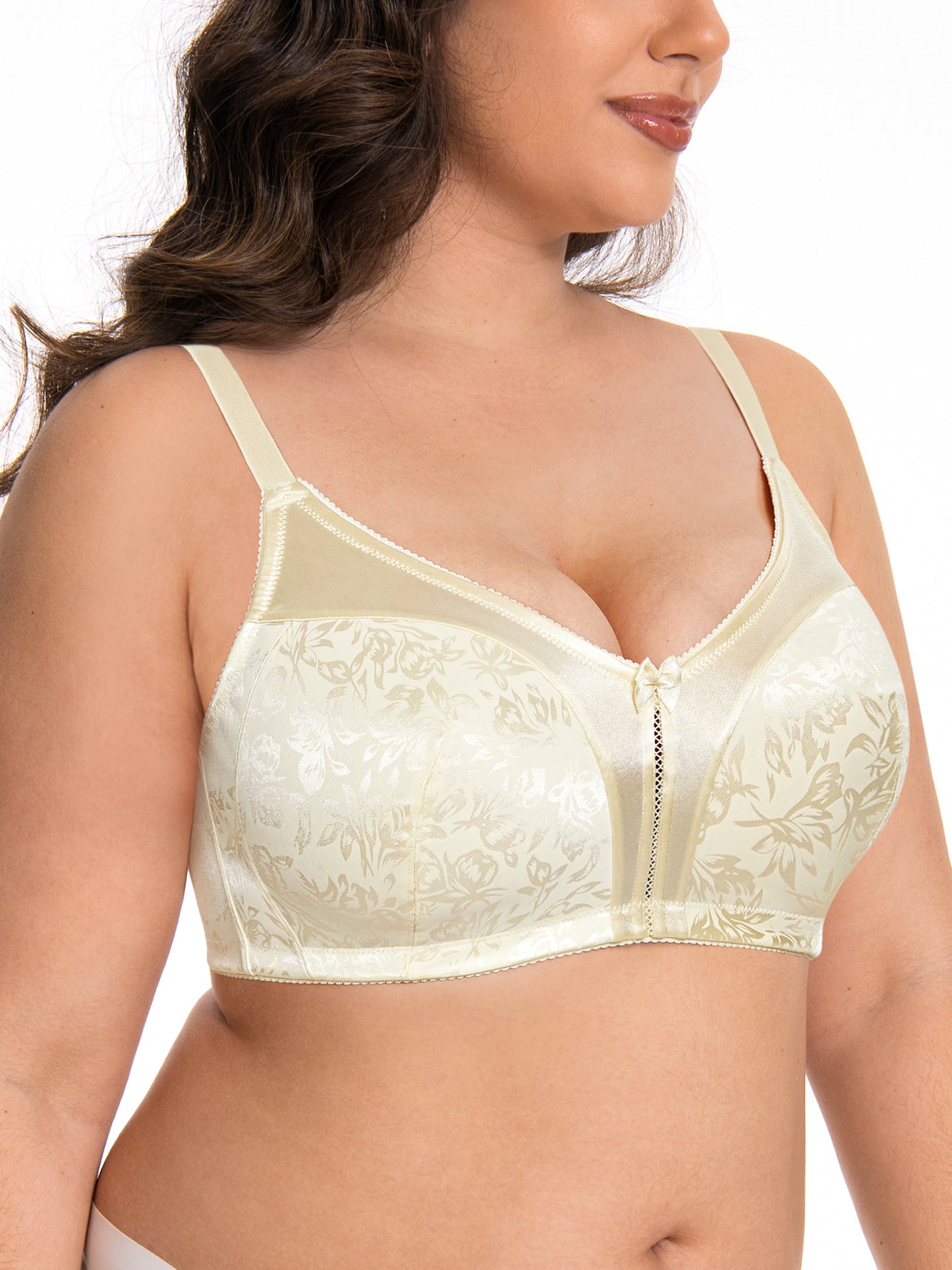 Deyllo Women Full Coverage Bra Wirefree Comfort Plus Size Bras Light Beige Support Underwire Bras