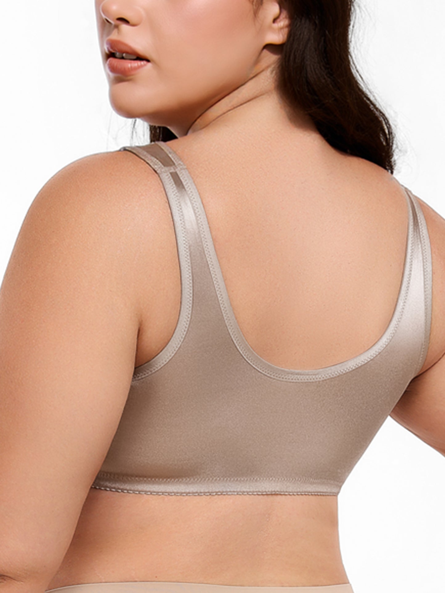 Deyllo Women Minimizer Bras Front Closure Wireless Bras Plus Size Full Coverage Bras Non Padded High Support Brown Bras