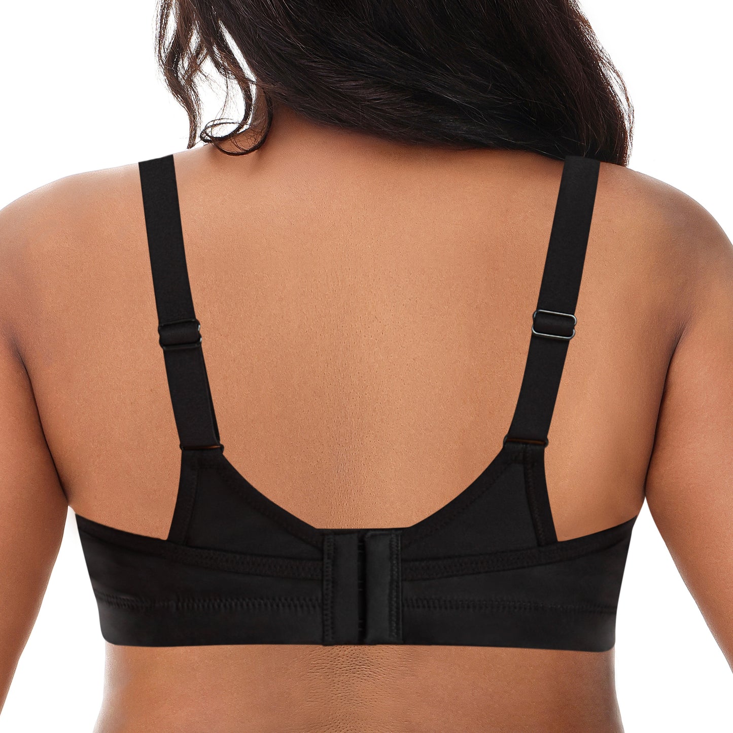 Deyllo Women's Plus Size Sports Bra, High Impact Full Support, Non-Padded Wireless Workout Running Black Bra
