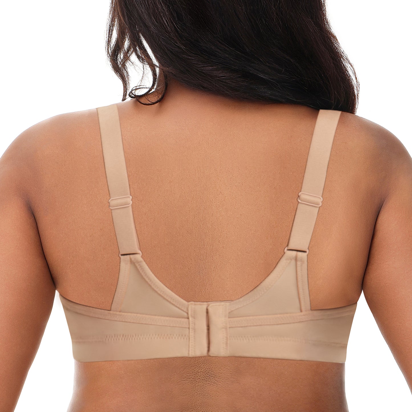 Deyllo Women's Plus Size Sports Bra, High Impact Full Support, Non-Padded Wireless Workout Running Beige Bra