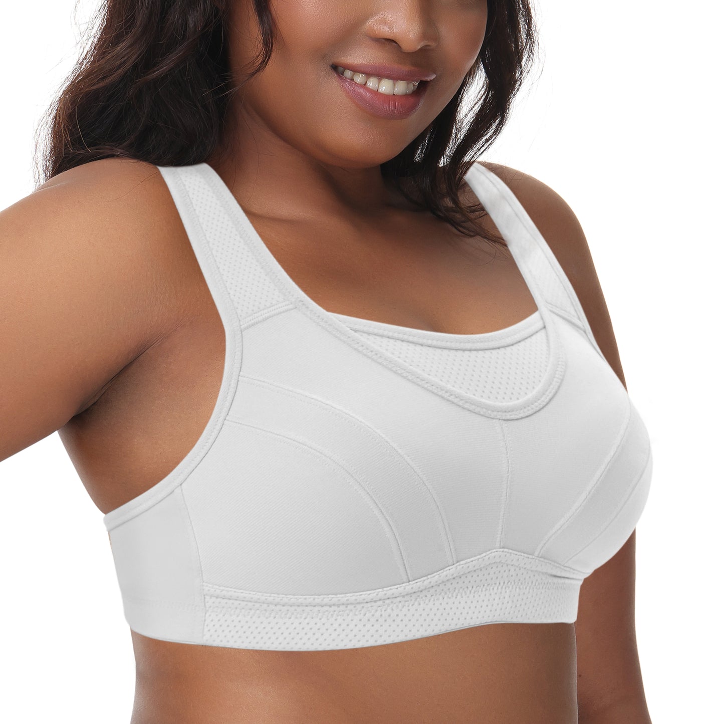 Deyllo Women's Plus Size Sports Bra, High Impact Full Support, Non-Padded Wireless Workout Running White Bra