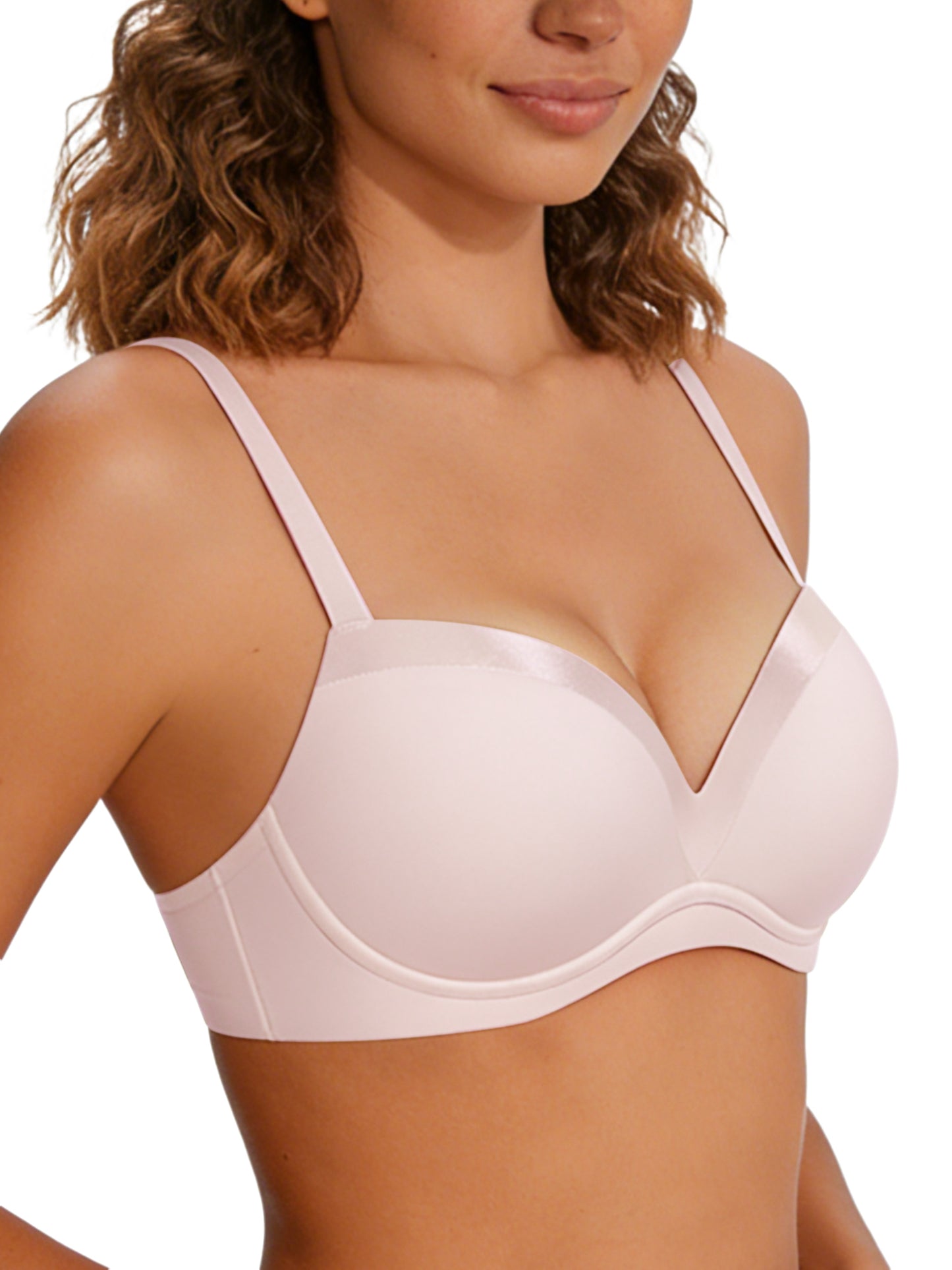 Deyllo Women Seamless Push Up Bra Full-Figure Underwire Support Bras Padded Unlined Pink Bras