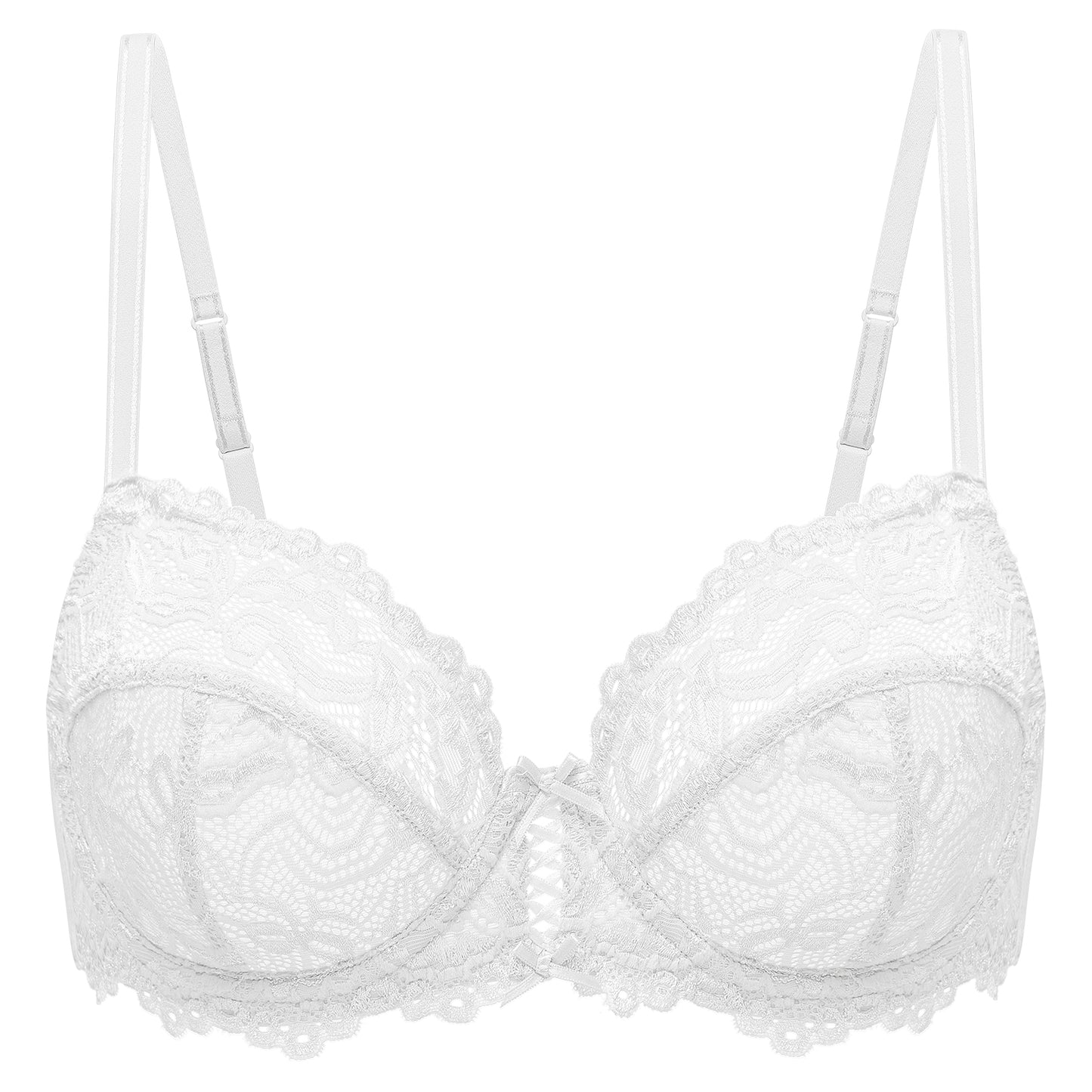 Deyllo Women's Sheer Lace Mesh Bra, Unlined Full Cup, White