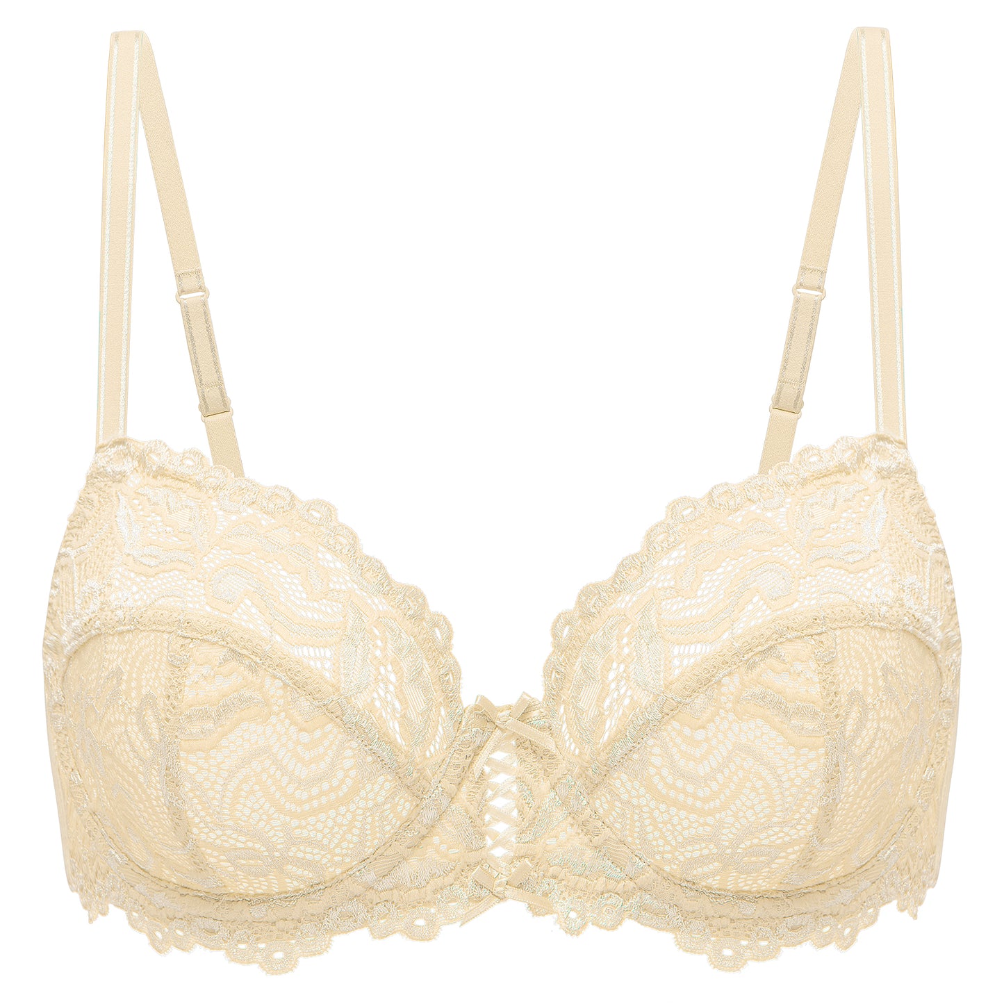 Deyllo Women's Sheer Lace Mesh Bra, Unlined Full Cup, Light Beige