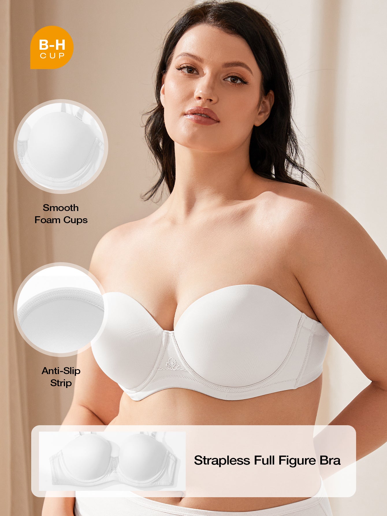 Wingslove Women's Strapless Push Up Bra Plus Size Full Figure Underwire Multiway Contour Bra,White