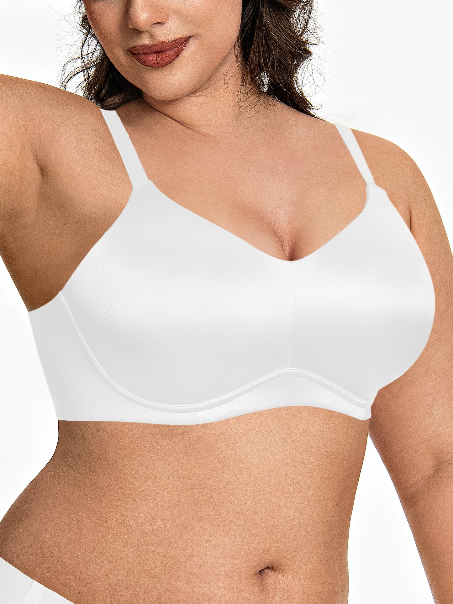 Deyllo Women Wireless Seamless Full Coverage Bra Minimizer Underwire Bralette White Crisscross Back Daily Bra