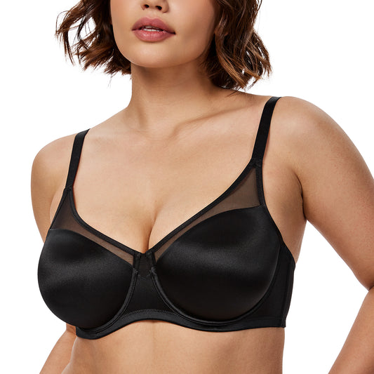 Deyllo Women Plus Size Push Up Bras Plunge V Neck Underwire Support Bras Smooth Seamless Black Bras