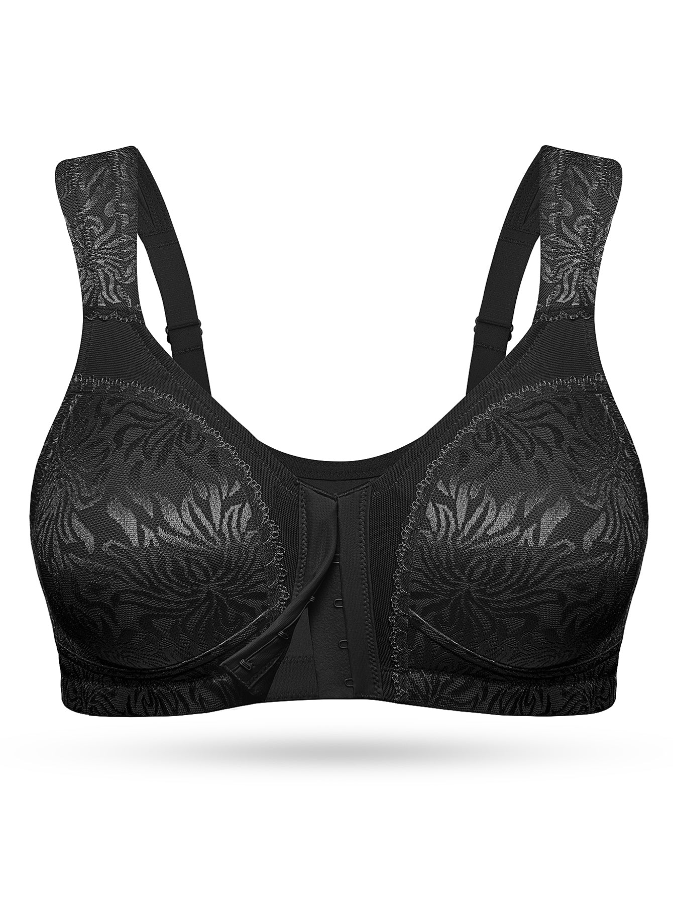 Deyllo Women Plus Size Front Closure Bras High Support Minimizer Bras Full Coverage Wireless Bras Non Padded Soft Comfort Black Bra