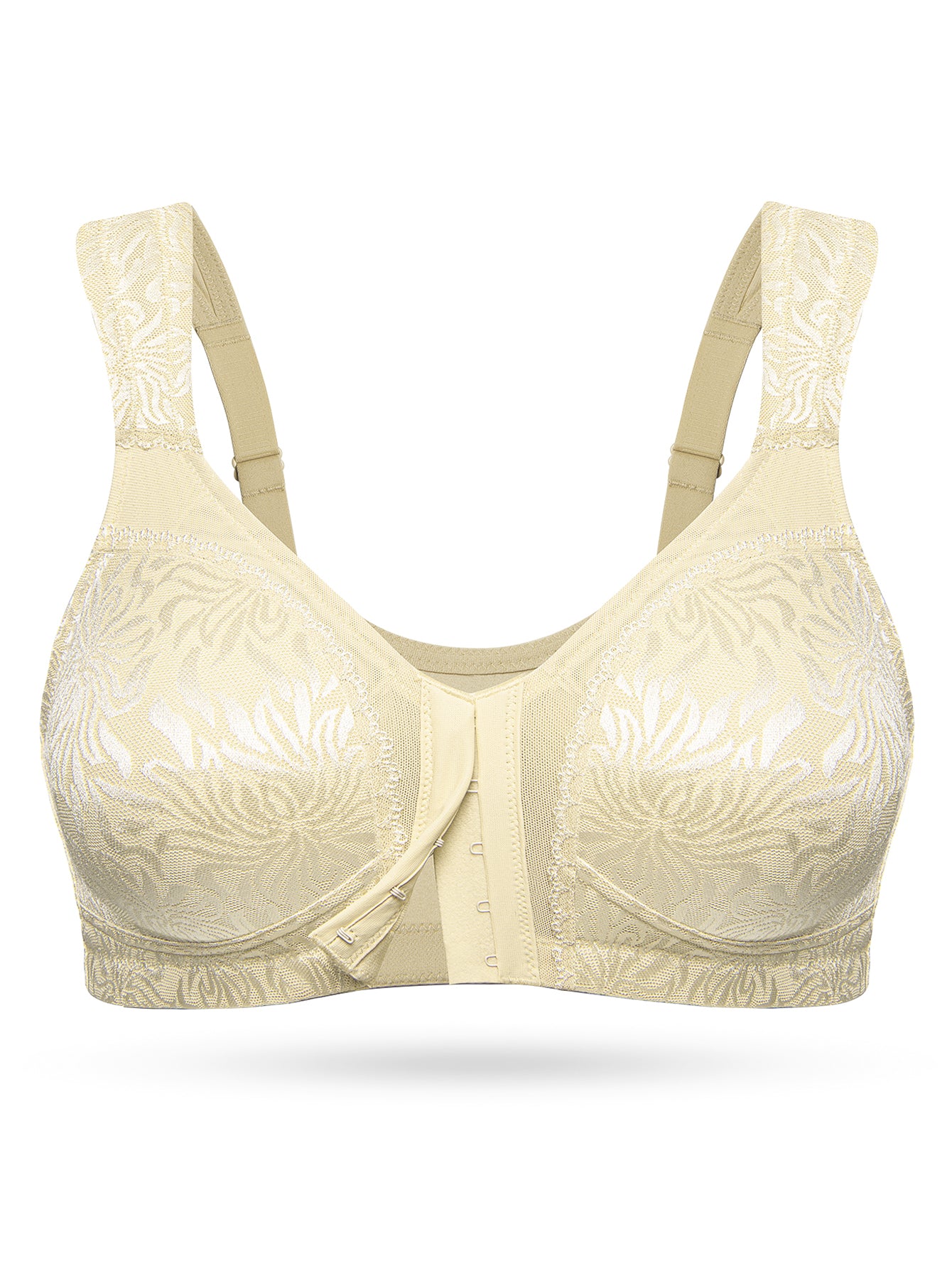 Deyllo Women Plus Size Bras Front Closure Minimizer Bras Posture Back Wireless Non Padded Soft Comfort Light Beige Bras