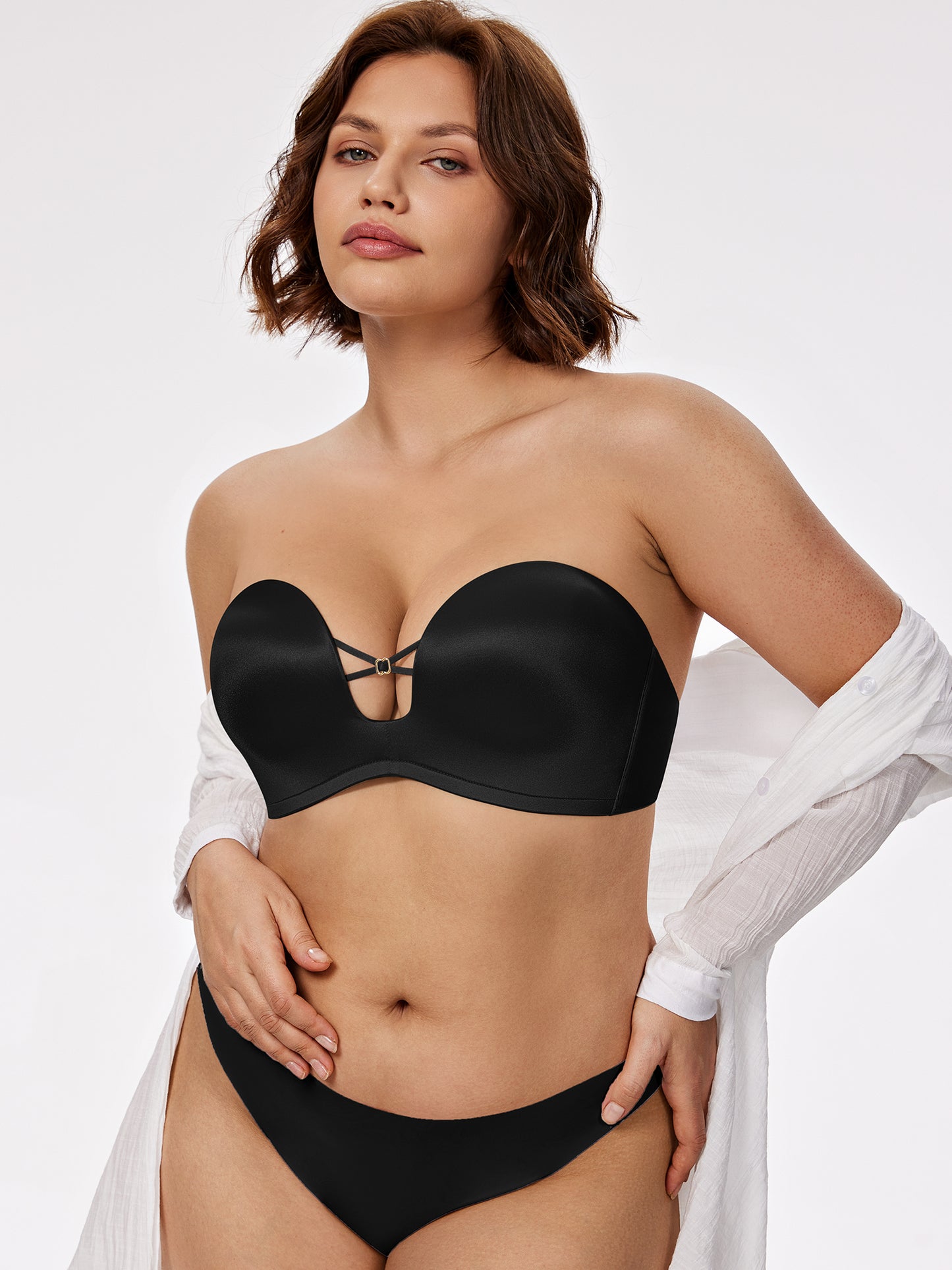Deyllo Women Push Up Strapless Bra Lift Support Underwire Bras Black Wirefree Padded Smoothing Seamless T-Shirt Bras
