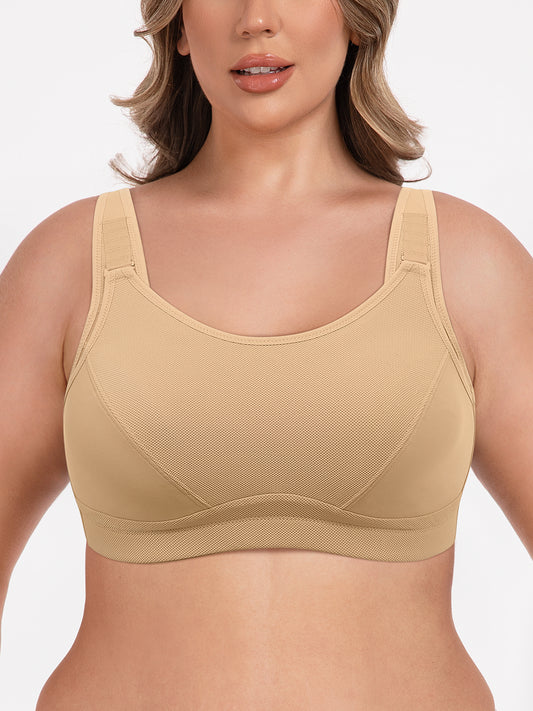 Deyllo High Impact Support Sports Bras For Women Plus Size Non-Padded Wireless Exercise Athletic Bras,Beige