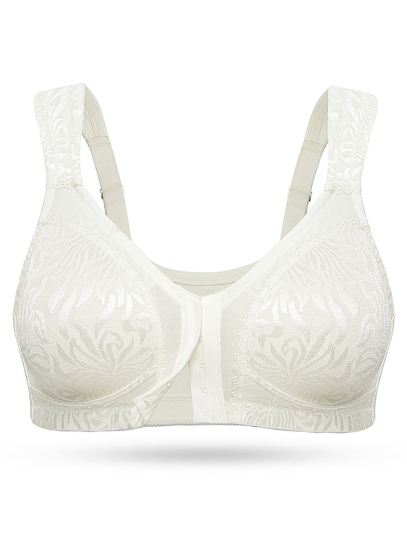 Deyllo Women Plus Size Wireless Bras Front Closure Minimizer Bras Full Coverage Unlined White Bras