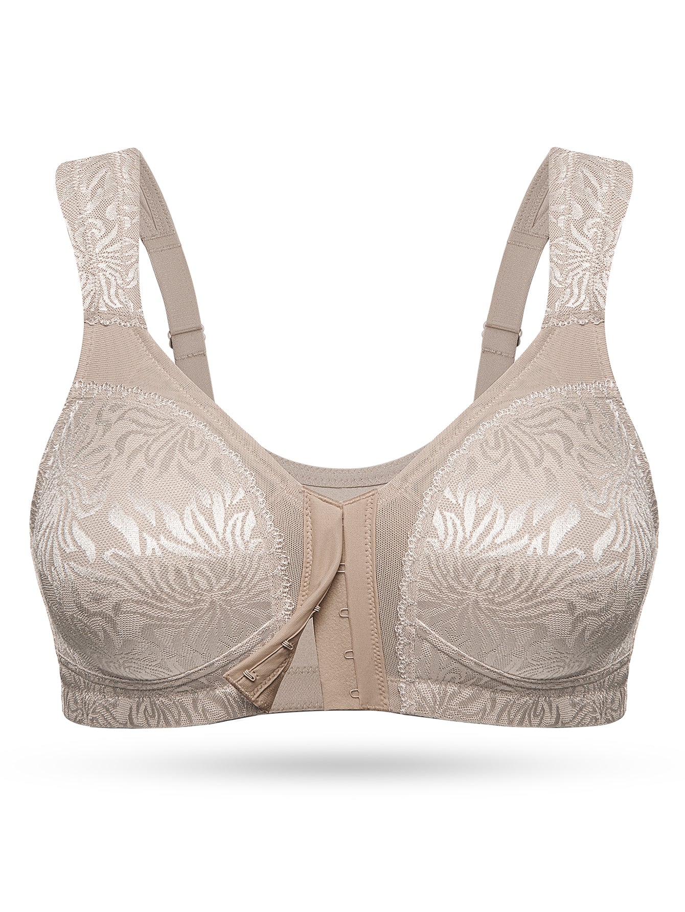 Deyllo Women Plus Size Minimizer Bras Front Closure Full Coverage Bras No Underwire Unlined Comfort Brown Bras