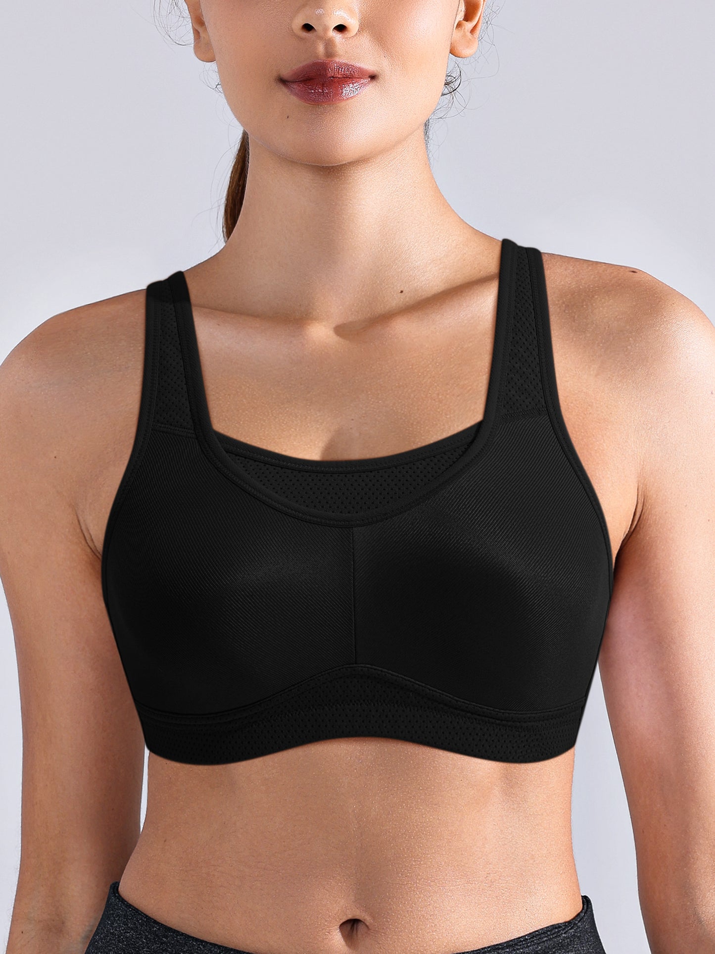 Deyllo Women's High Impact Sports Bras Plus Size Full Figue Non-Padded Seamless Wireless Exercise Running Sport Bra,Black