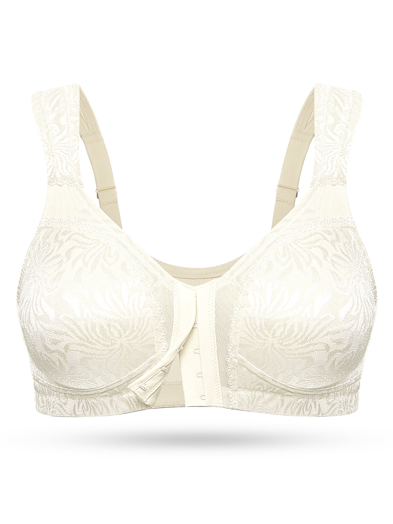 Deyllo Women Front Closure Full Coverage Bras Plus Size Minimizer Bras Wireless Non Padded Ivory Bras