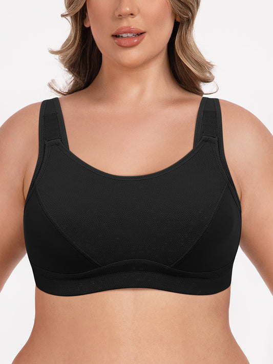 Deyllo High Impact Support Sports Bras For Women Plus Size Non-Padded Wireless Exercise Athletic Bras,Black