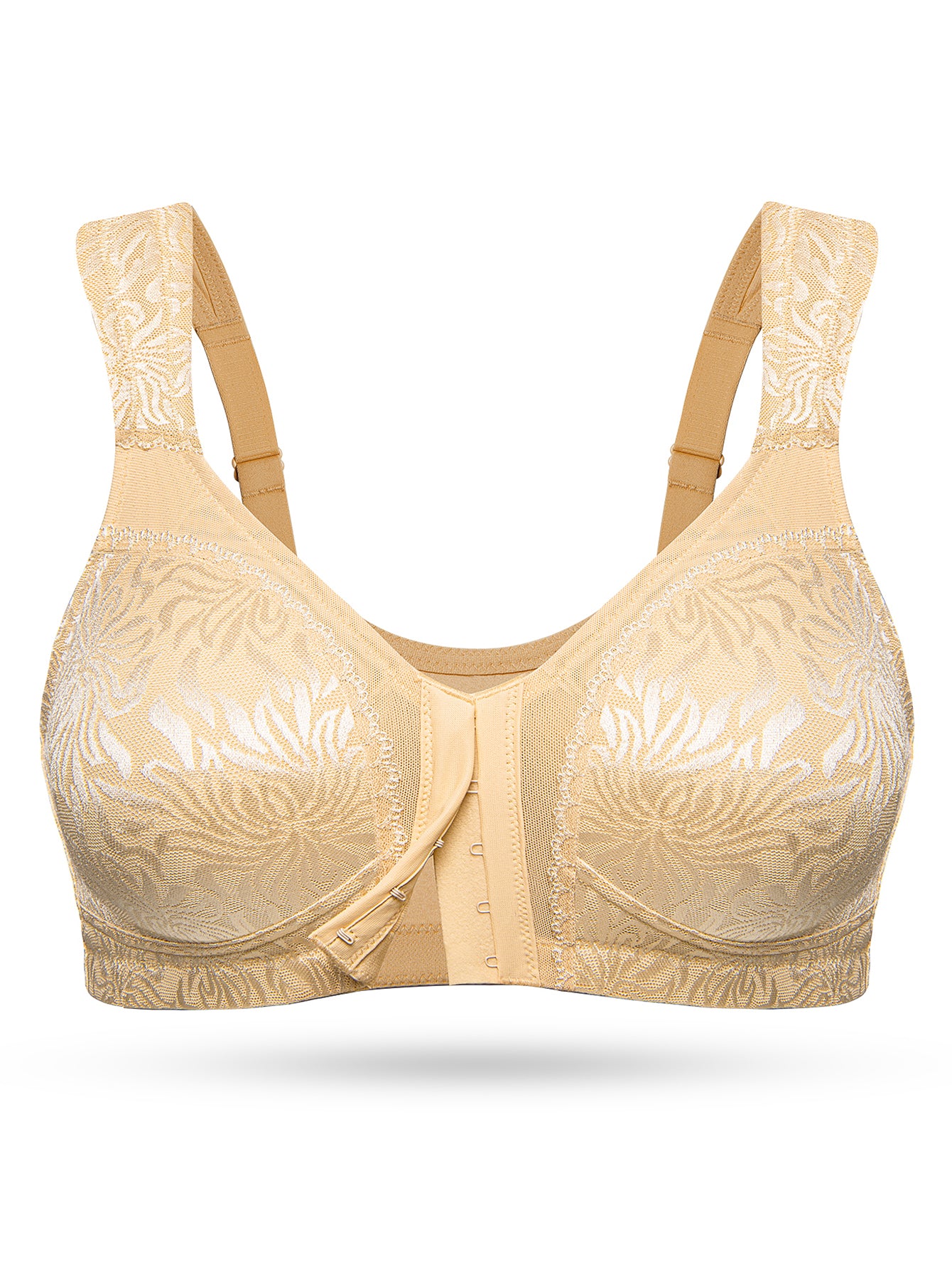 Deyllo Women Front Closure Wireless Bras Plus Size Minimizer Bras Full Coverage Non Padded Dark Beige Bras