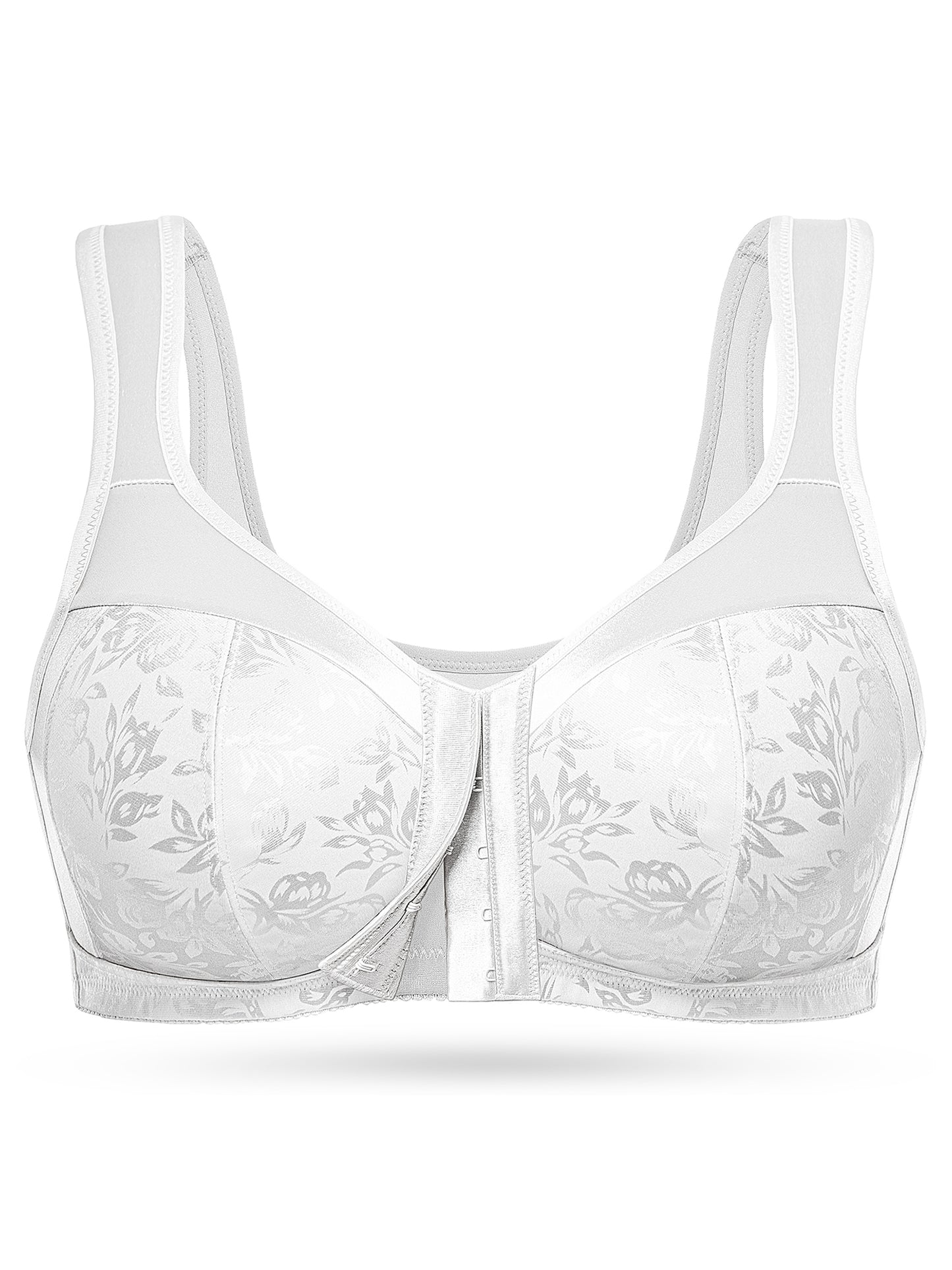 Deyllo Women Plus Size Front Closure Bras Full Figure Minimizer Bras Wireless Non Padded No Underwire White Bras