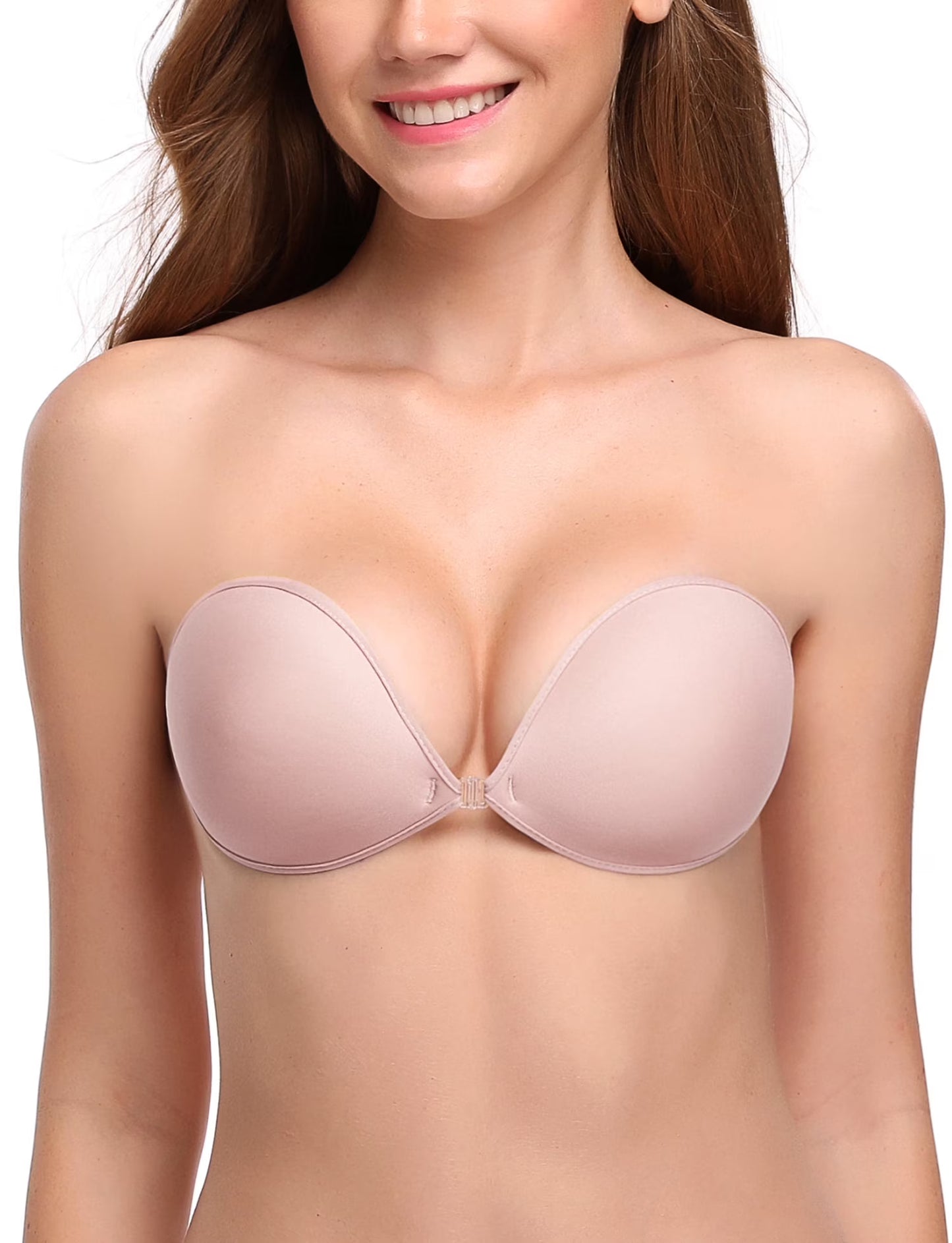 Wingslove Adhesive Bra Reusable Backless Strapless Push-up Silicone Invisible Sticky Bras for Backless Dress,Light Pink