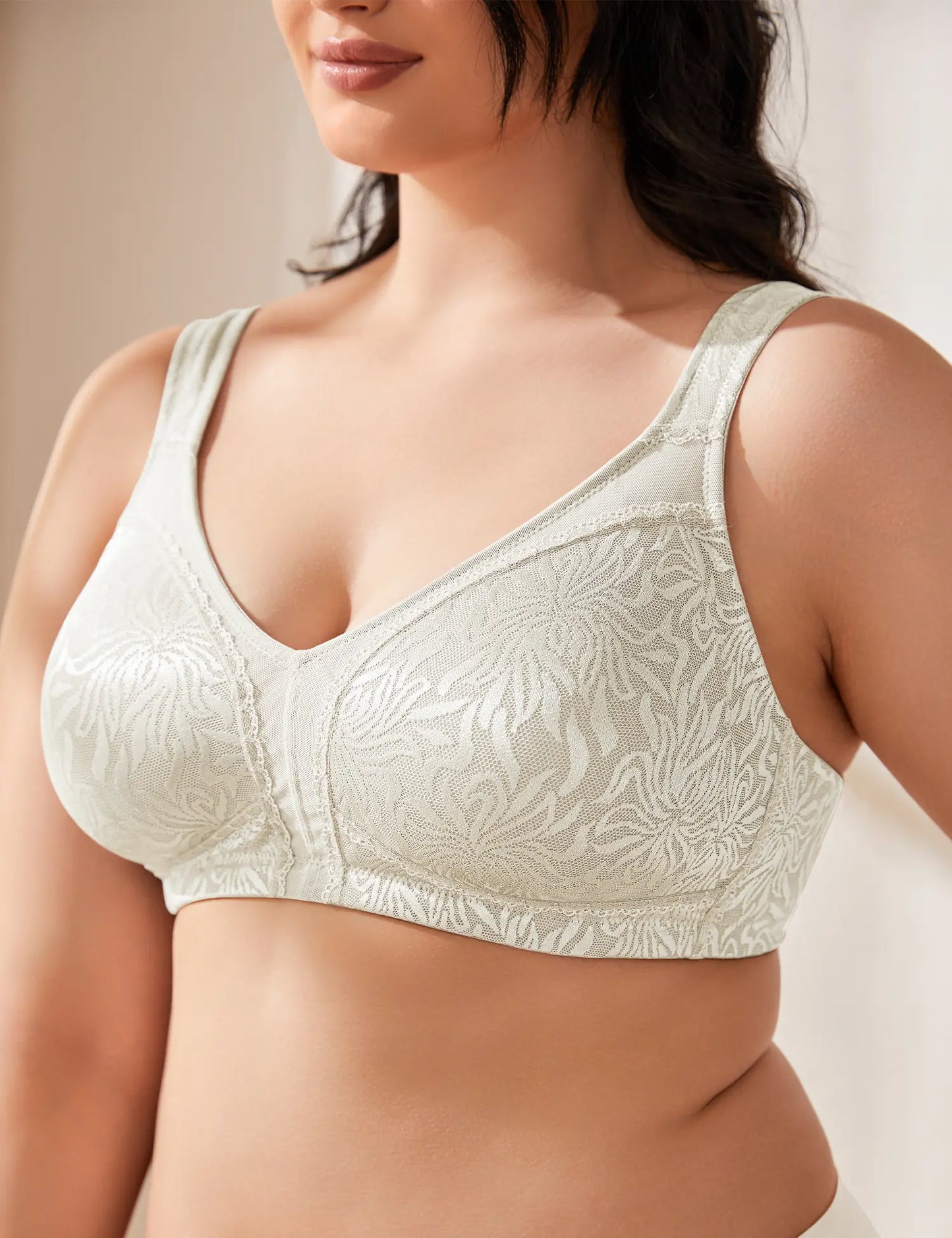 Wingslove Women's Full Coverage Plus Size Bra Non Padded Wireless Minimizer Bra, Ivory