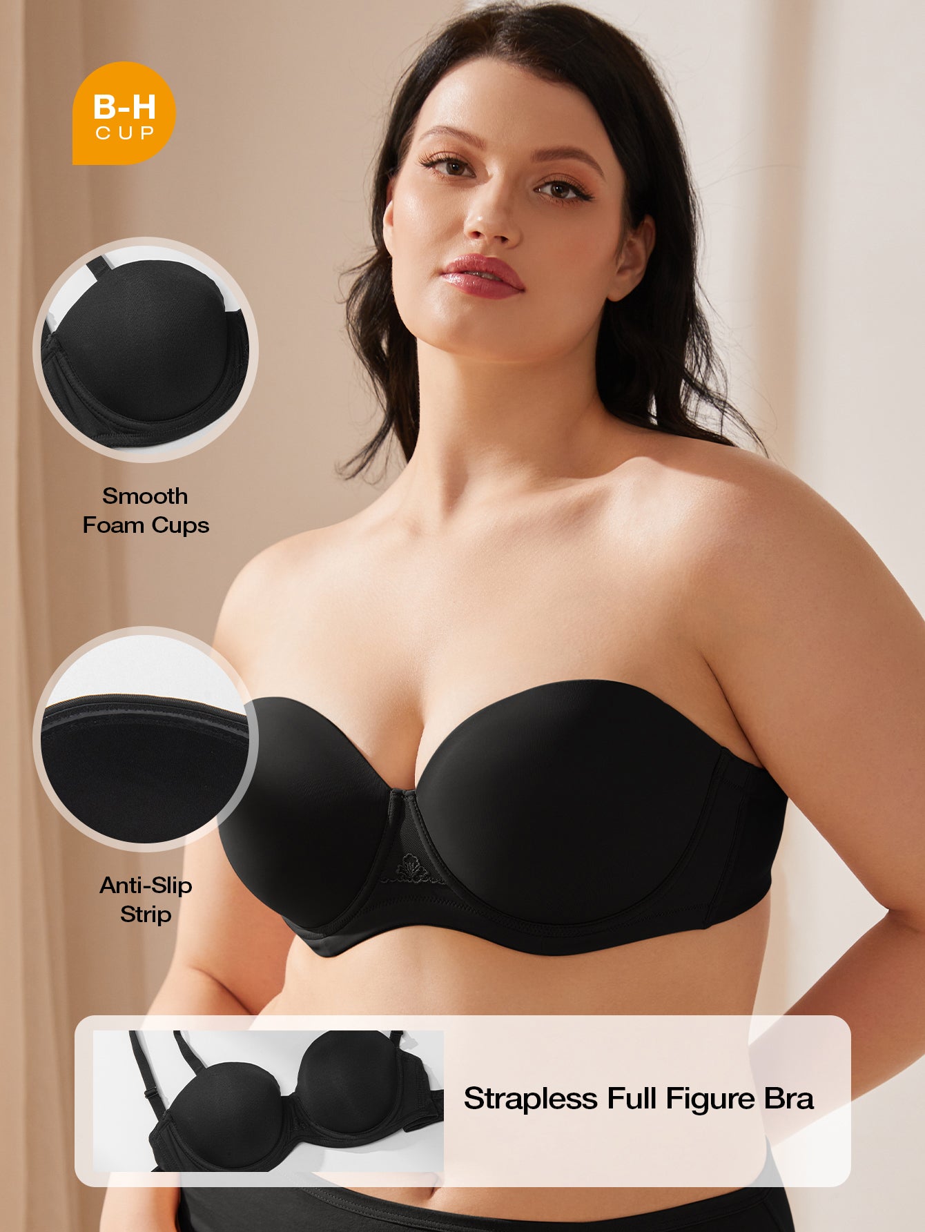 Wingslove Women's Strapless Push Up Bra Plus Size Full Figure Underwire Multiway Contour Bra,Black