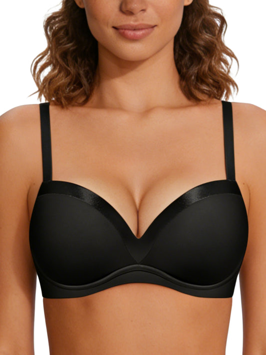 Deyllo Women Push Up Bra Underwire Support Lift Up Add One Cup Bras Black Plunge T Shirt Bras