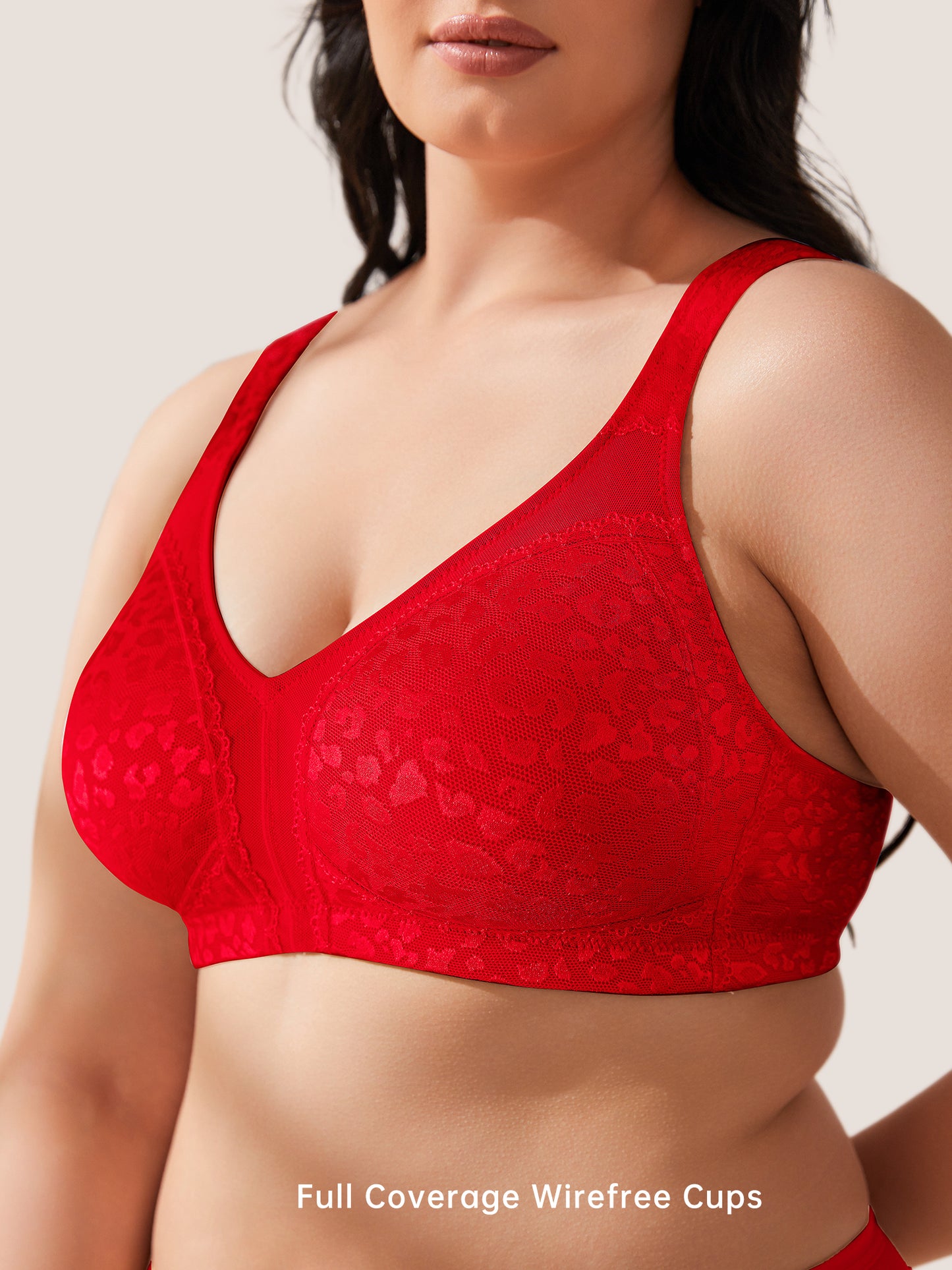 Wingslove Women's Plus Size Full Coverage Minimizer Bra Wirefree Non Padded for Everyday Comfort, Red