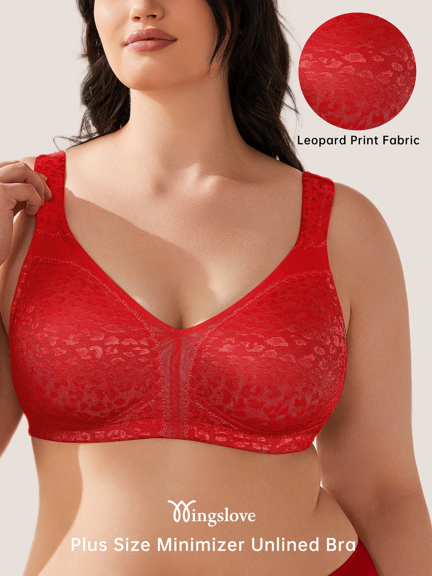 Wingslove Women's Plus Size Full Coverage Minimizer Bra Wirefree Non Padded for Everyday Comfort, Red
