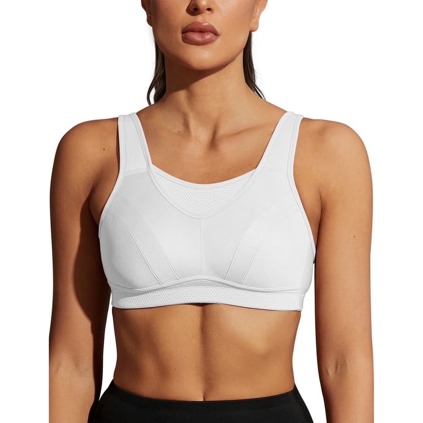 Wingslove Women's Sports Bra Full Coverage Wireless Bra Plus Size High Impact Non Padded Workout Bra,White