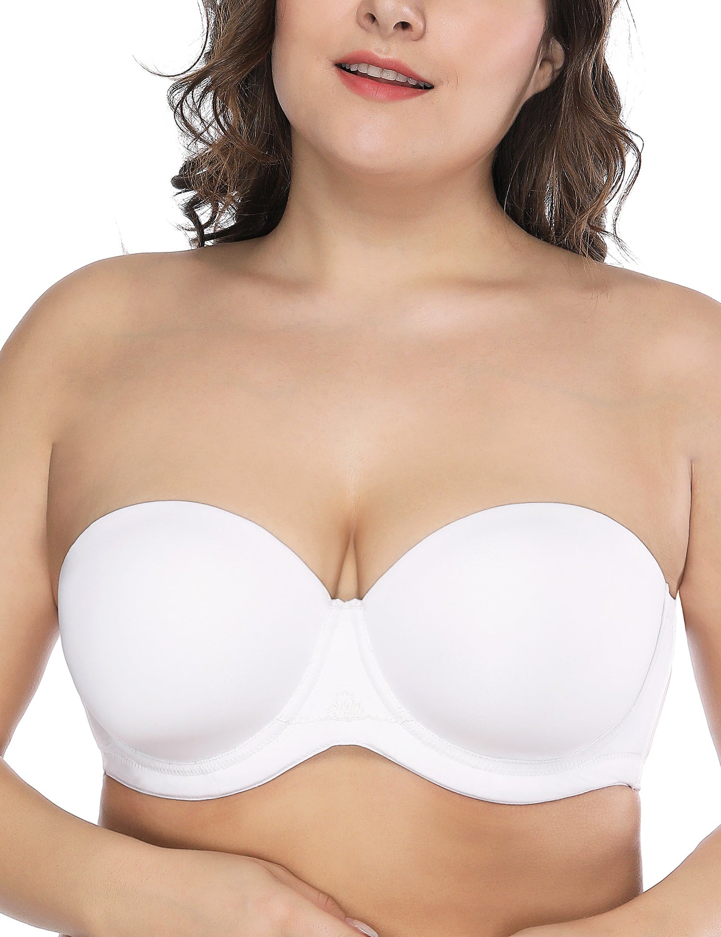 Deyllo Women's Push Up Strapless Bras Full Cup Plus Size Underwire Support Padded Bra White Bras