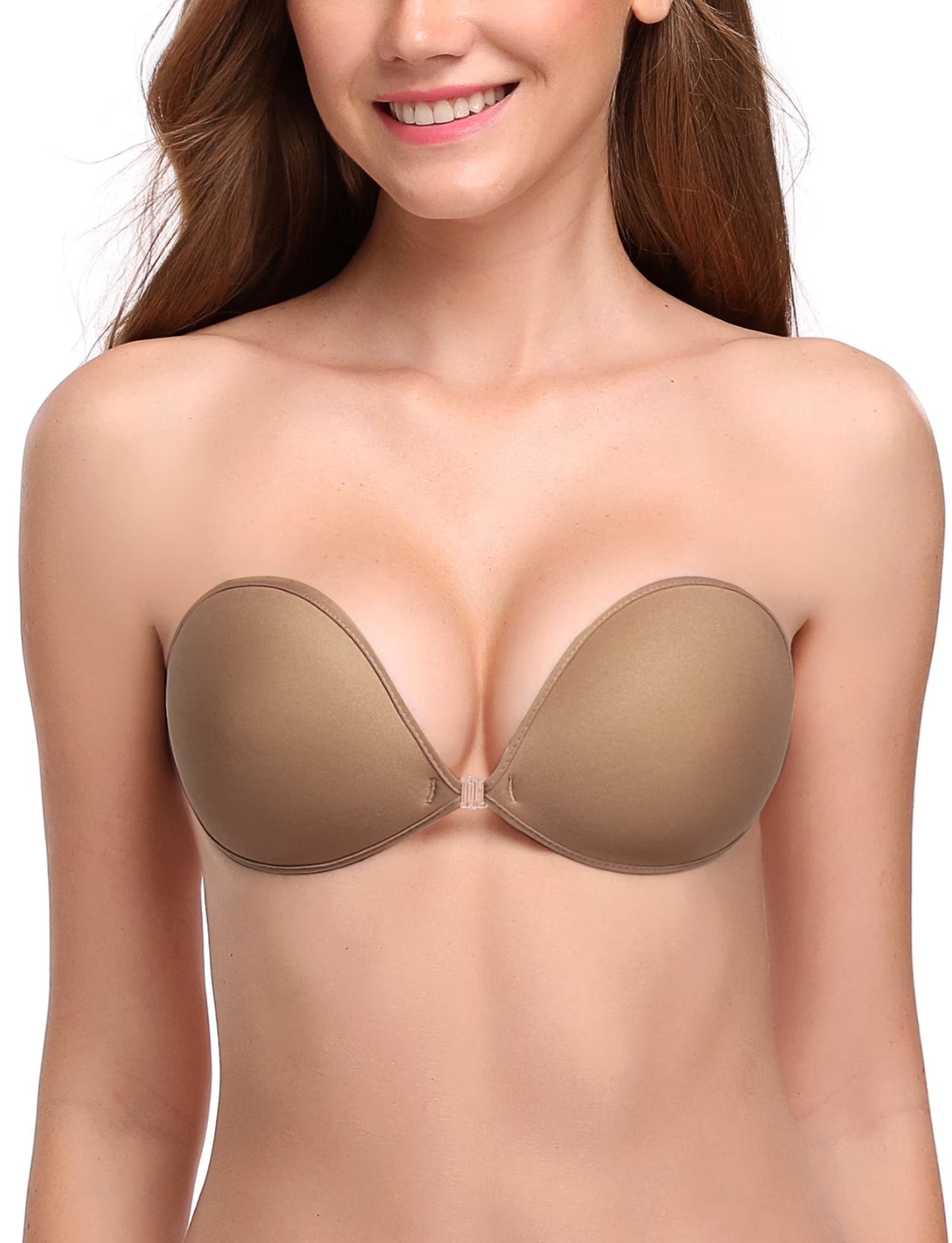 Wingslove Adhesive Bra Reusable Backless Strapless Push-up Silicone Invisible Sticky Bras for Backless Dress,Milk Coffee