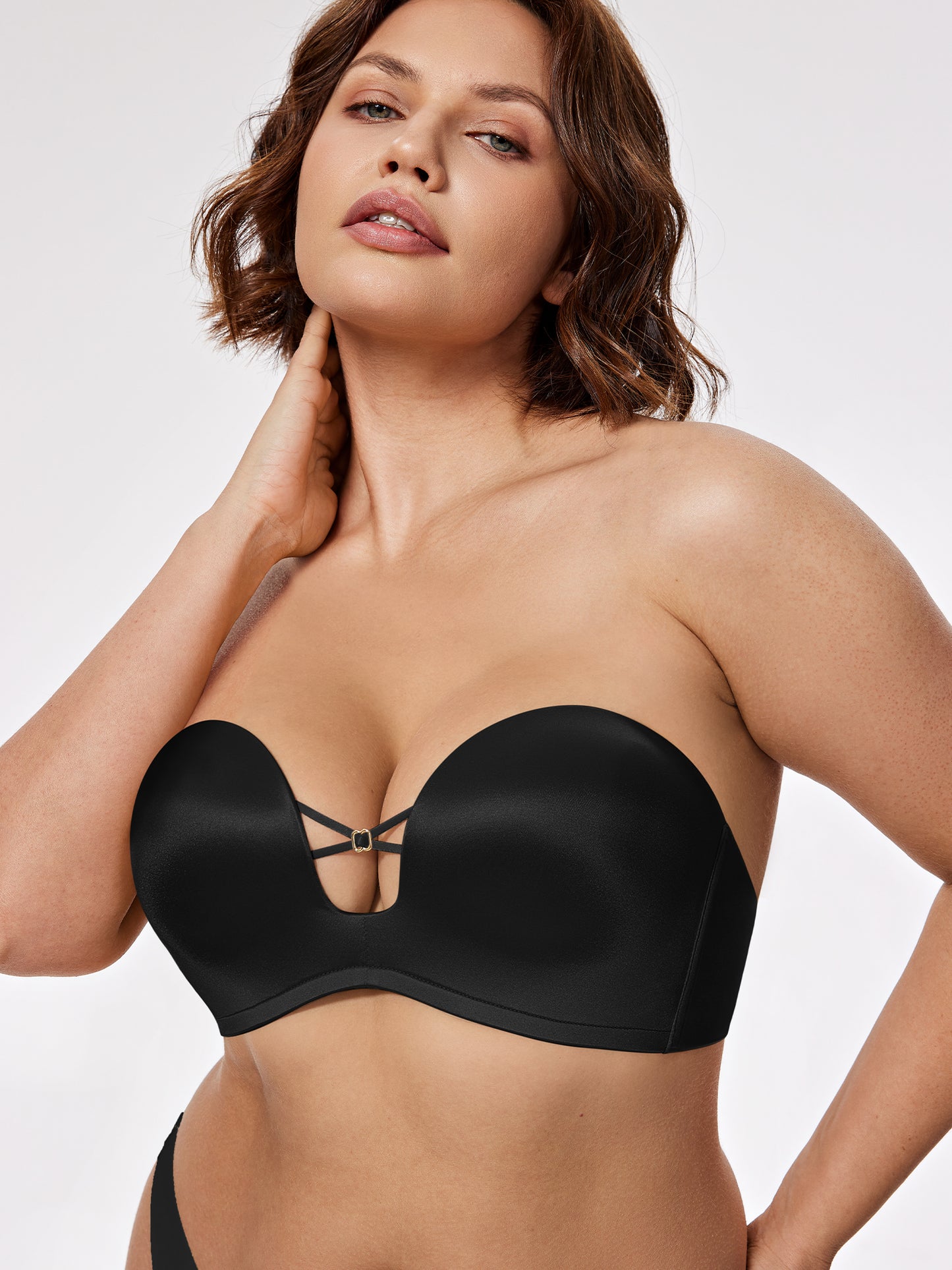 Deyllo Women Push Up Strapless Bra Lift Support Underwire Bras Black Wirefree Padded Smoothing Seamless T-Shirt Bras