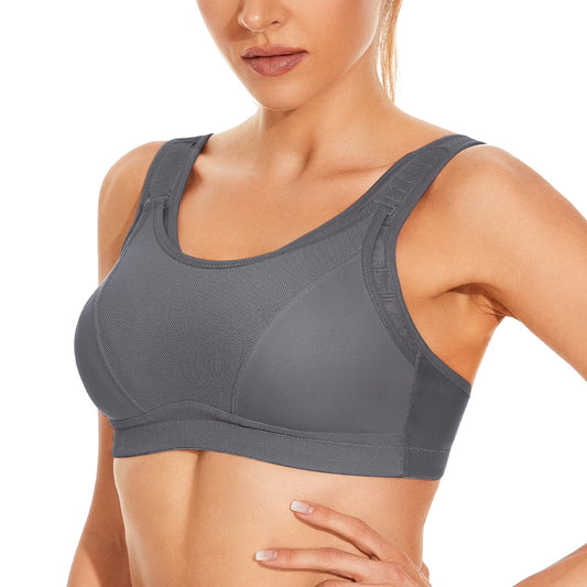 Wingslove Women's Non Padded Wireless Plus Size High Impact Sports Bra, Gray