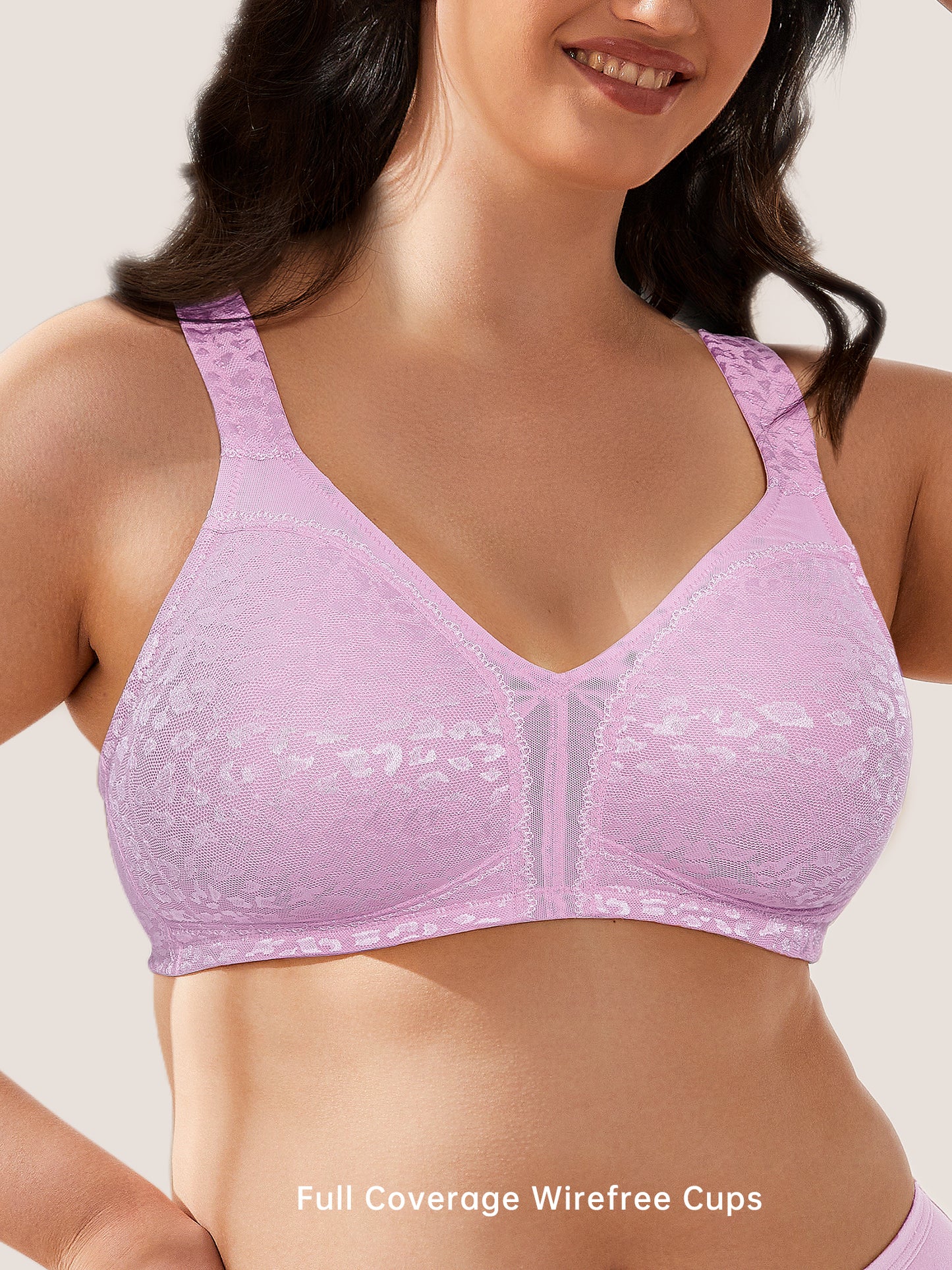 Wingslove Women's Plus Size Full Coverage Minimizer Bra Wirefree Non Padded for Everyday Comfort, Light Purple