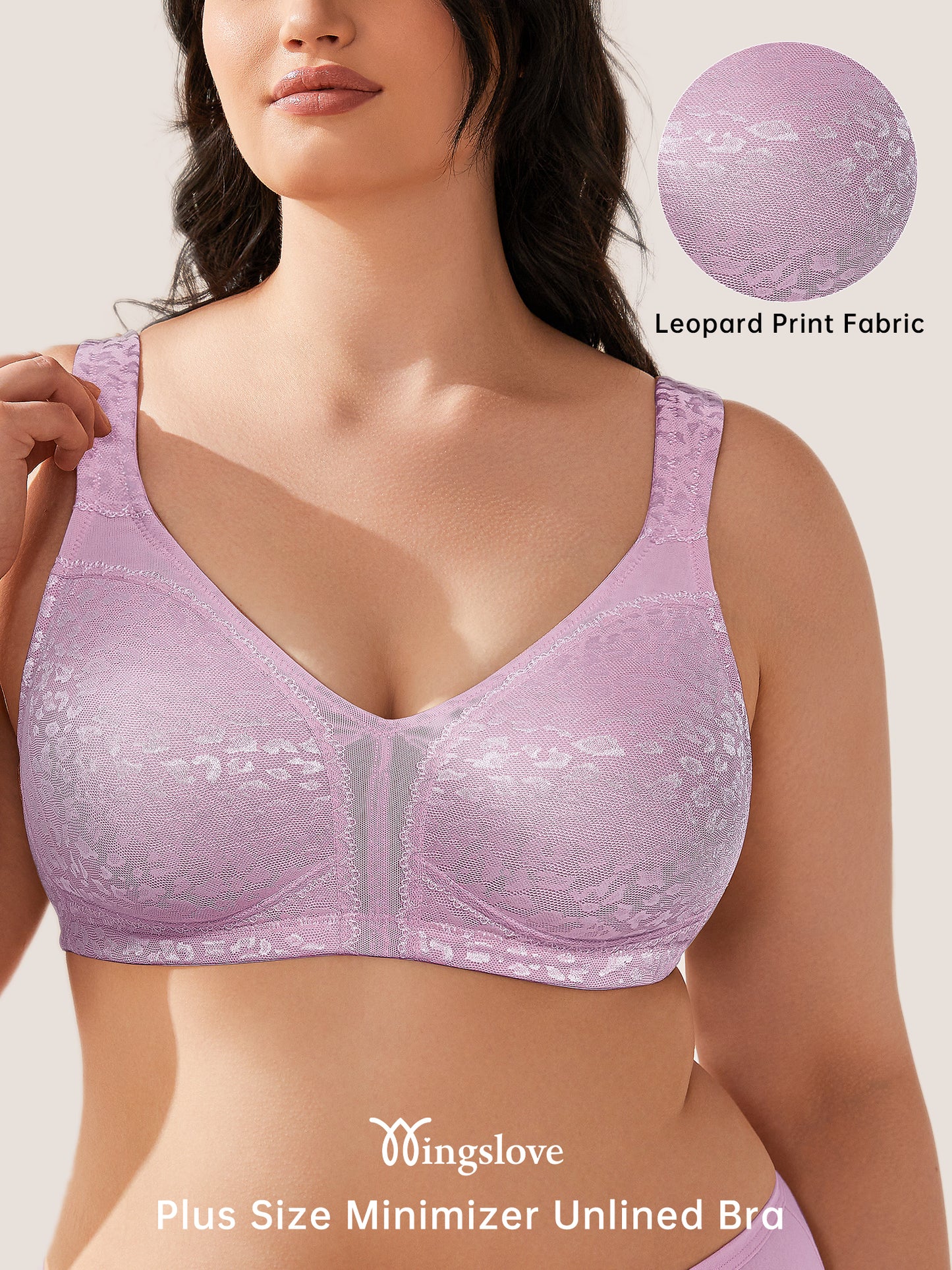 Wingslove Women's Plus Size Full Coverage Minimizer Bra Wirefree Non Padded for Everyday Comfort, Light Purple