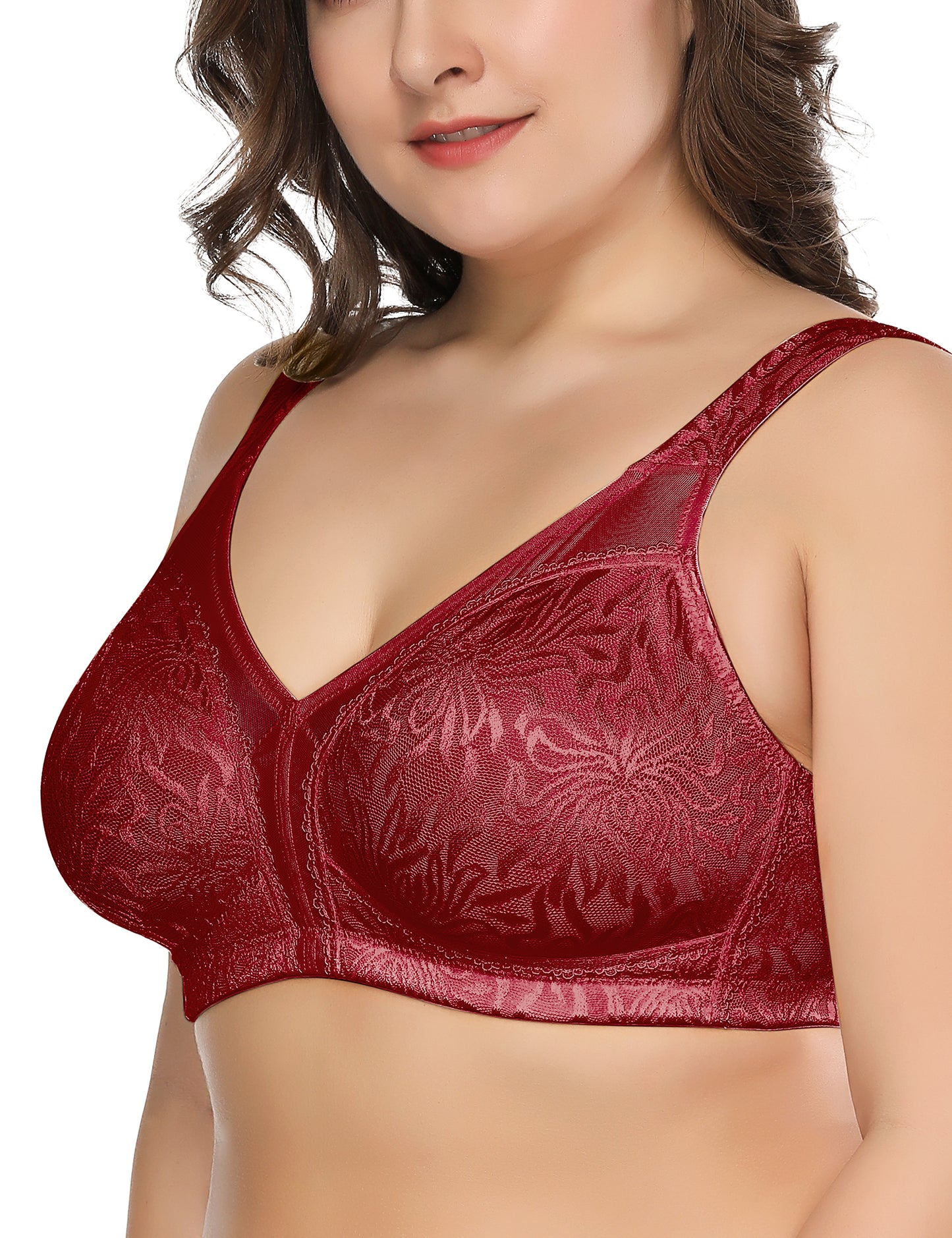 Deyllo Women's Full Coverage Comfort Wire Free Minimizer Support Bra Non Padded Red