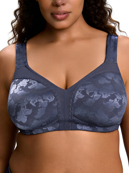 Deyllo Plus Size Bras for Women Seamless Minimizer Bras Full-Figure Support Unlined Non Padded Comfort Blue Bras